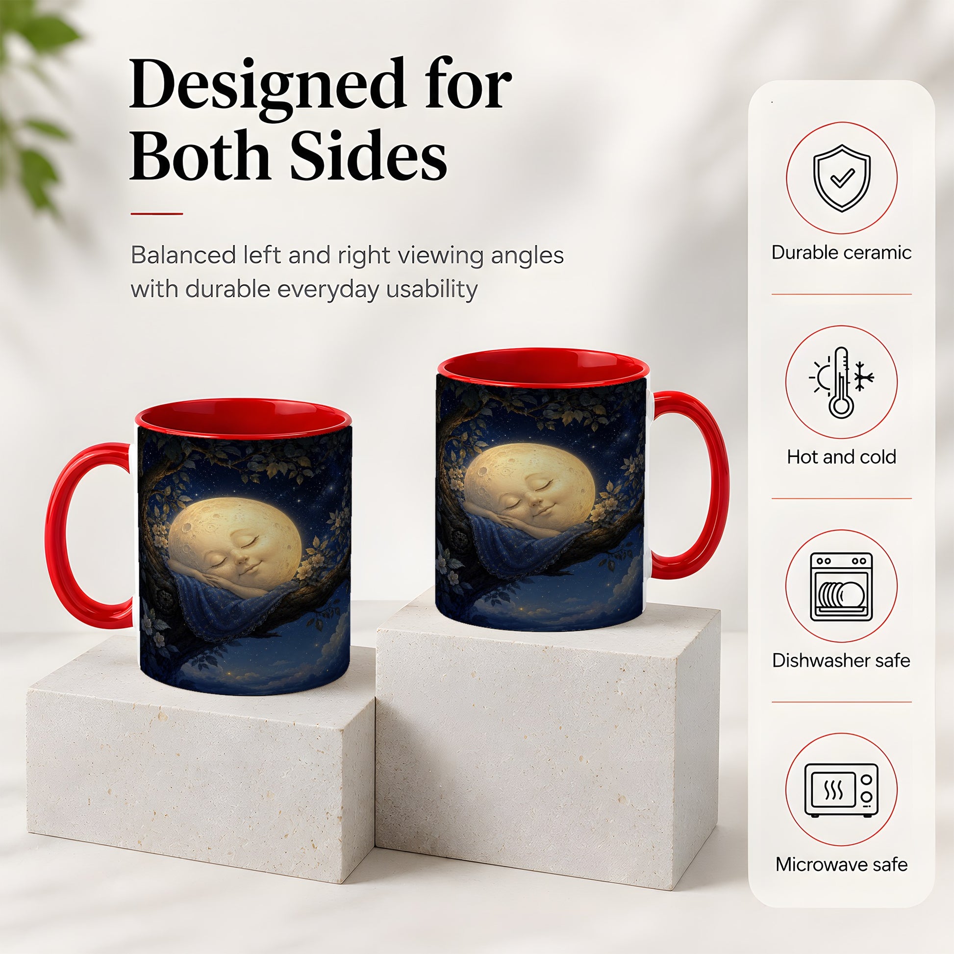 #pl[11oz|Red] Sleeping Moon Ceramic Mug, Dreamy Celestial Night Art