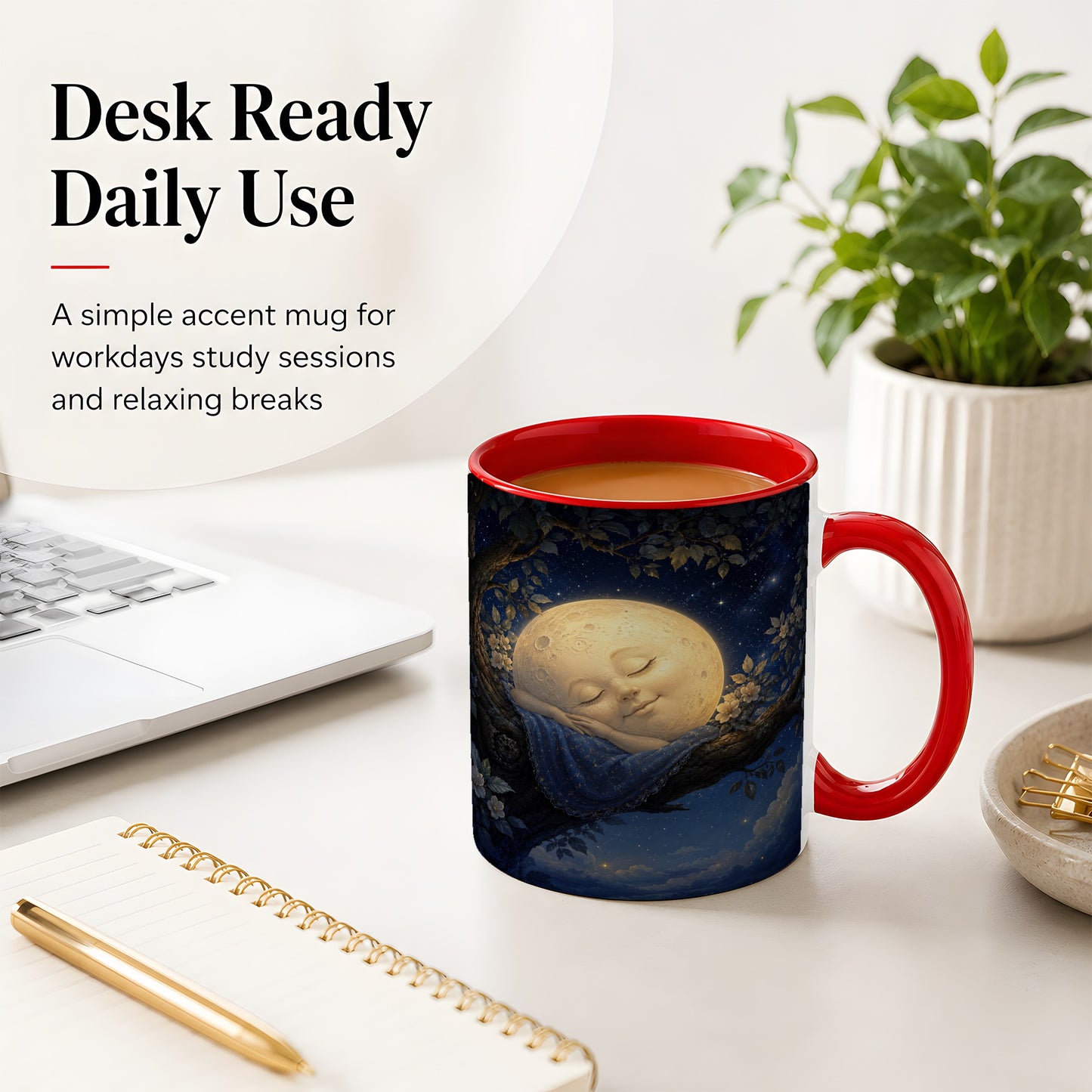 #pl[11oz|Red] Sleeping Moon Ceramic Mug, Dreamy Celestial Night Art