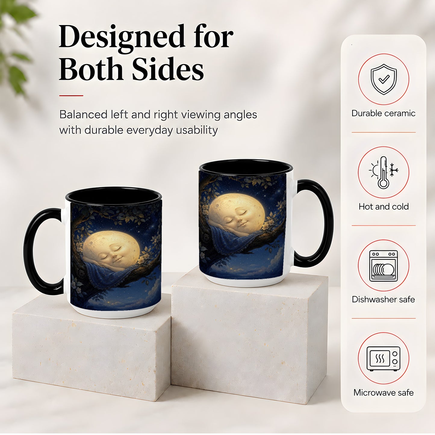 #pl[15oz|Black] Sleeping Moon Ceramic Mug, Dreamy Celestial Night Art
