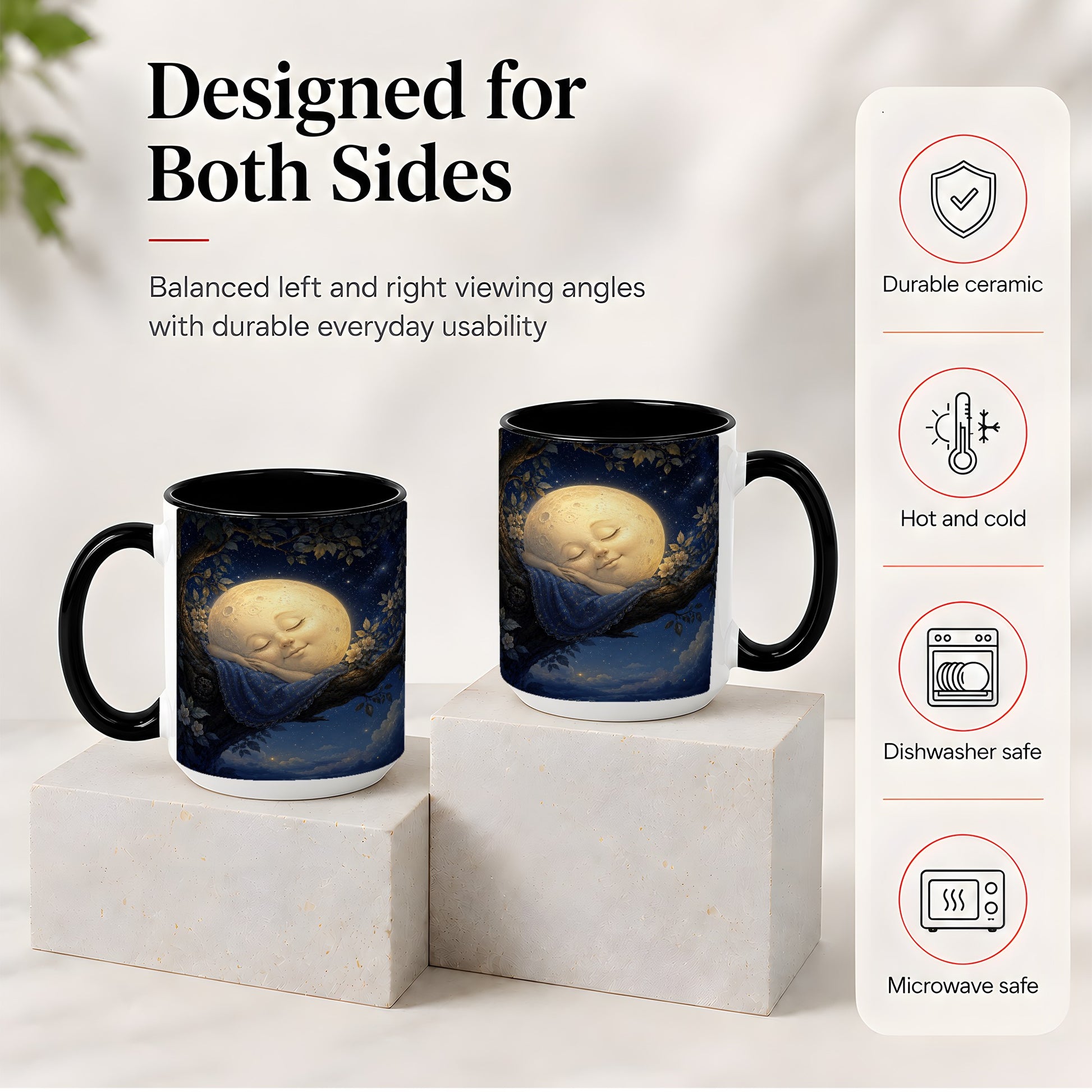 #pl[15oz|Black] Sleeping Moon Ceramic Mug, Dreamy Celestial Night Art