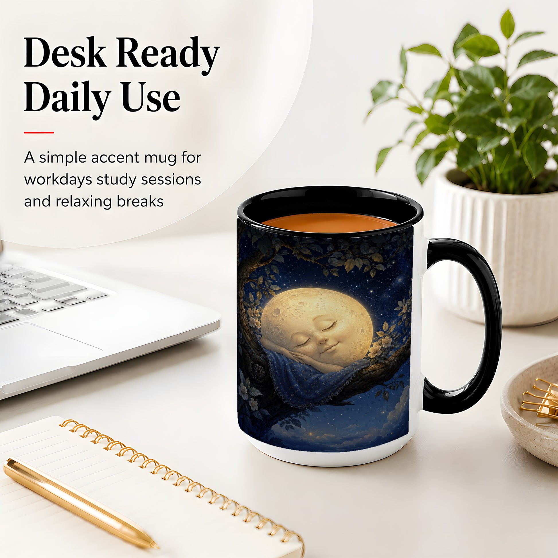 #pl[15oz|Black] Sleeping Moon Ceramic Mug, Dreamy Celestial Night Art