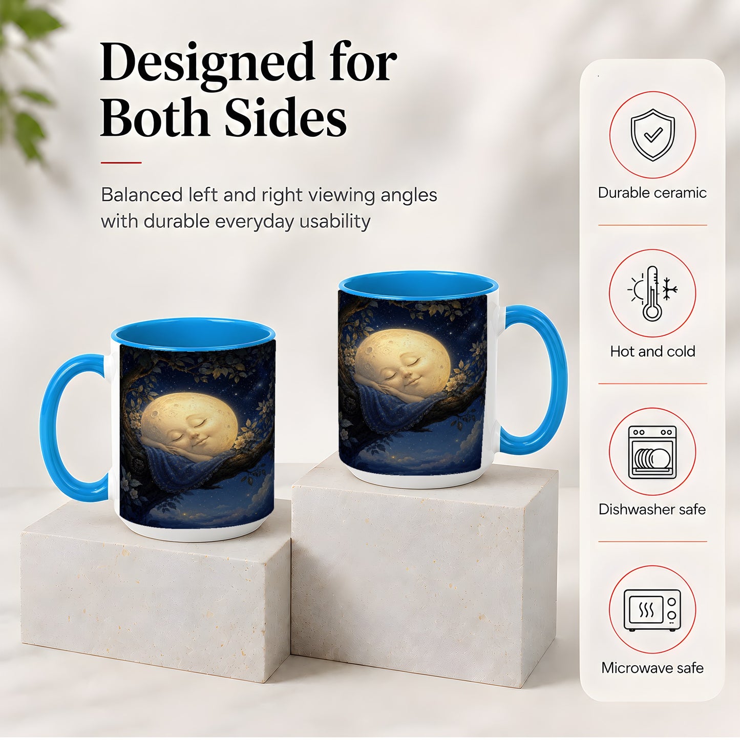 #pl[15oz|Blue] Sleeping Moon Ceramic Mug, Dreamy Celestial Night Art