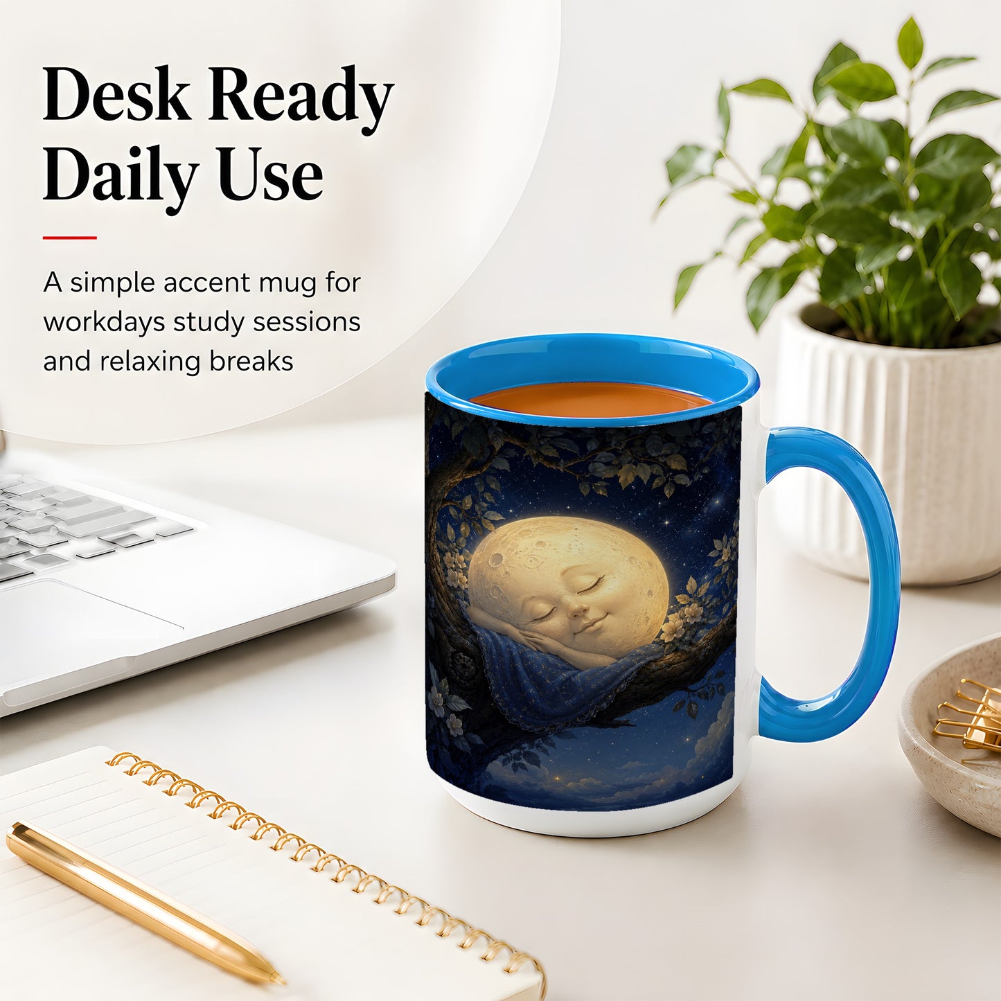 #pl[15oz|Blue] Sleeping Moon Ceramic Mug, Dreamy Celestial Night Art