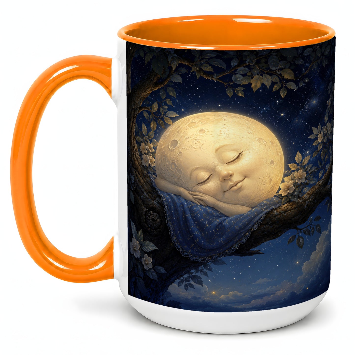 #pl[15oz|Orange] Sleeping Moon Ceramic Mug, Dreamy Celestial Night Art
