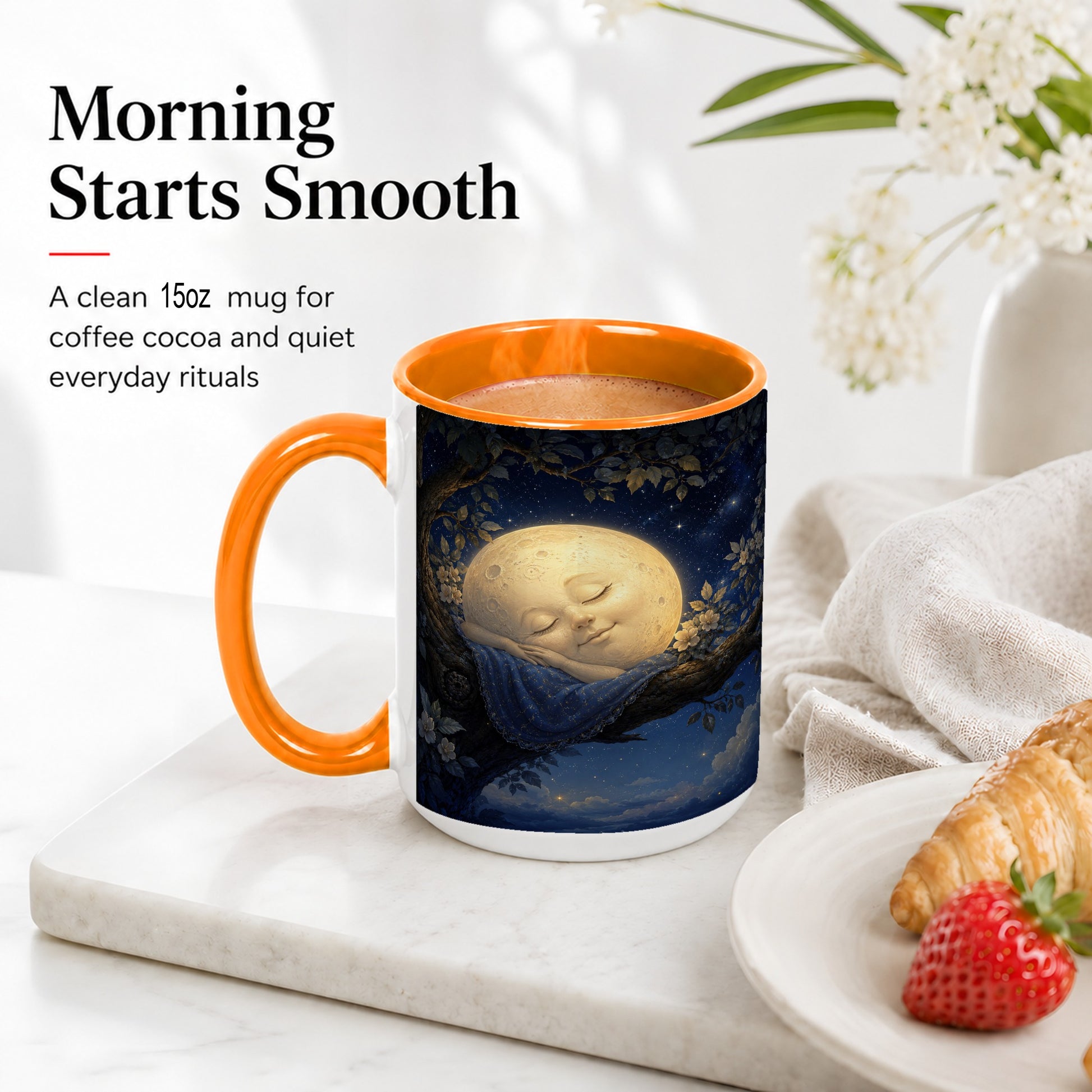 #pl[15oz|Orange] Sleeping Moon Ceramic Mug, Dreamy Celestial Night Art