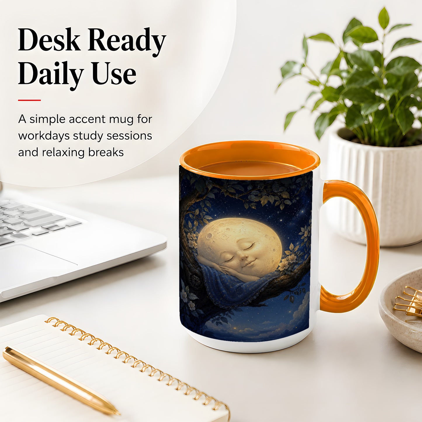#pl[15oz|Orange] Sleeping Moon Ceramic Mug, Dreamy Celestial Night Art