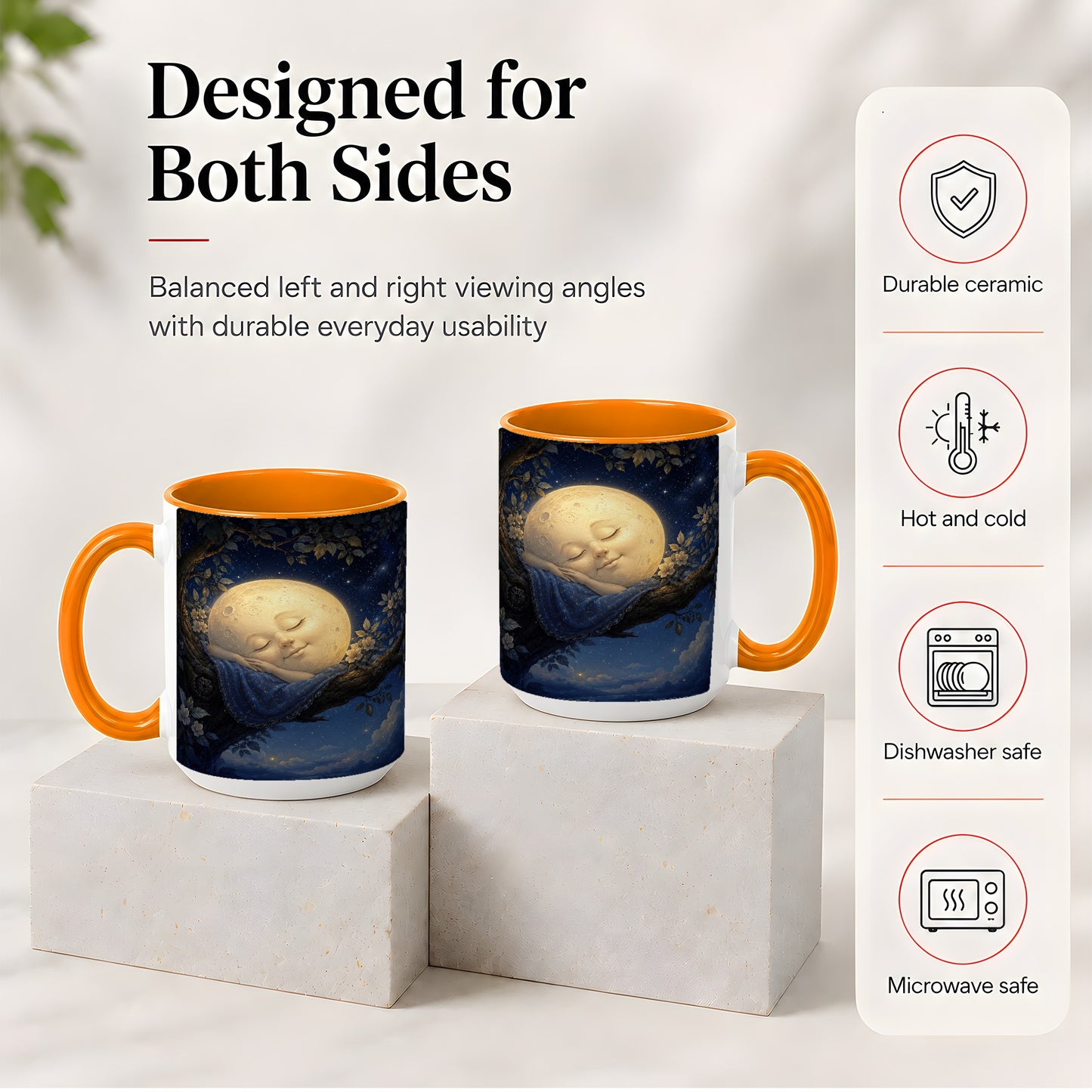 #pl[15oz|Orange] Sleeping Moon Ceramic Mug, Dreamy Celestial Night Art