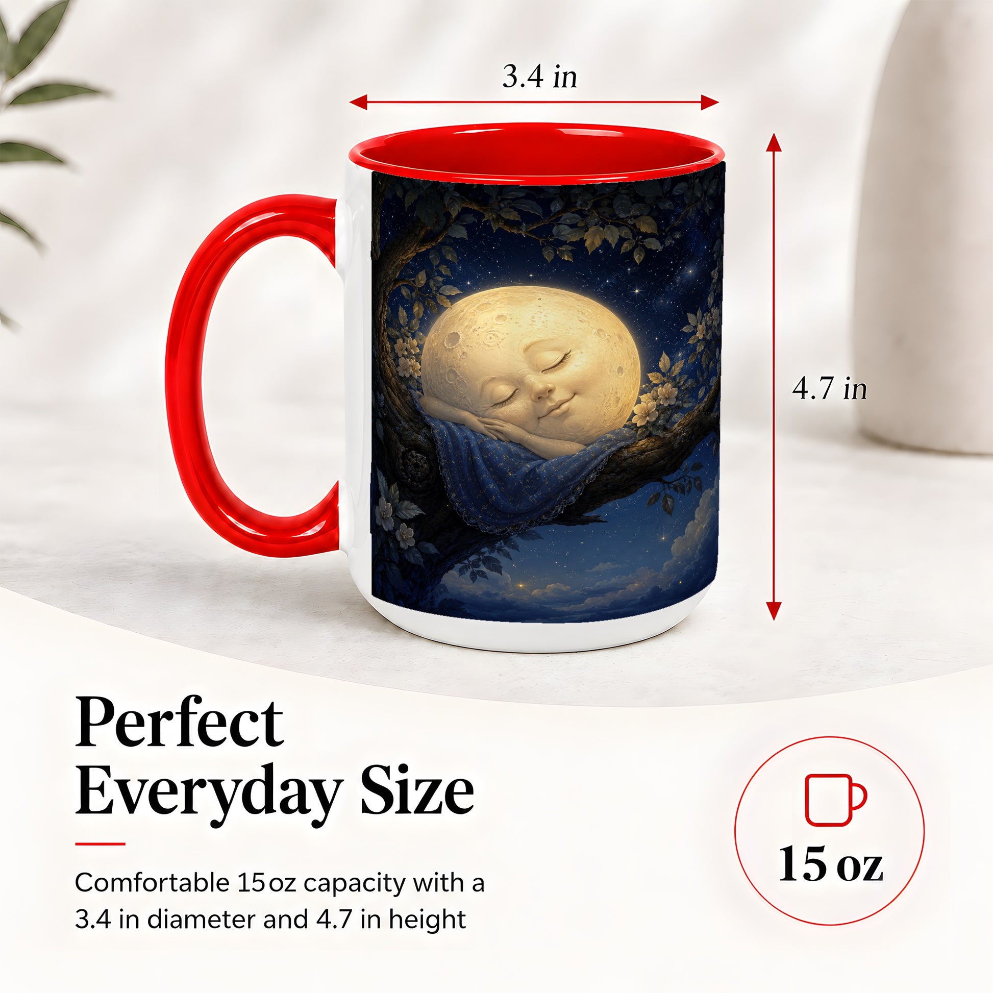 #pl[15oz|Red] Sleeping Moon Ceramic Mug, Dreamy Celestial Night Art