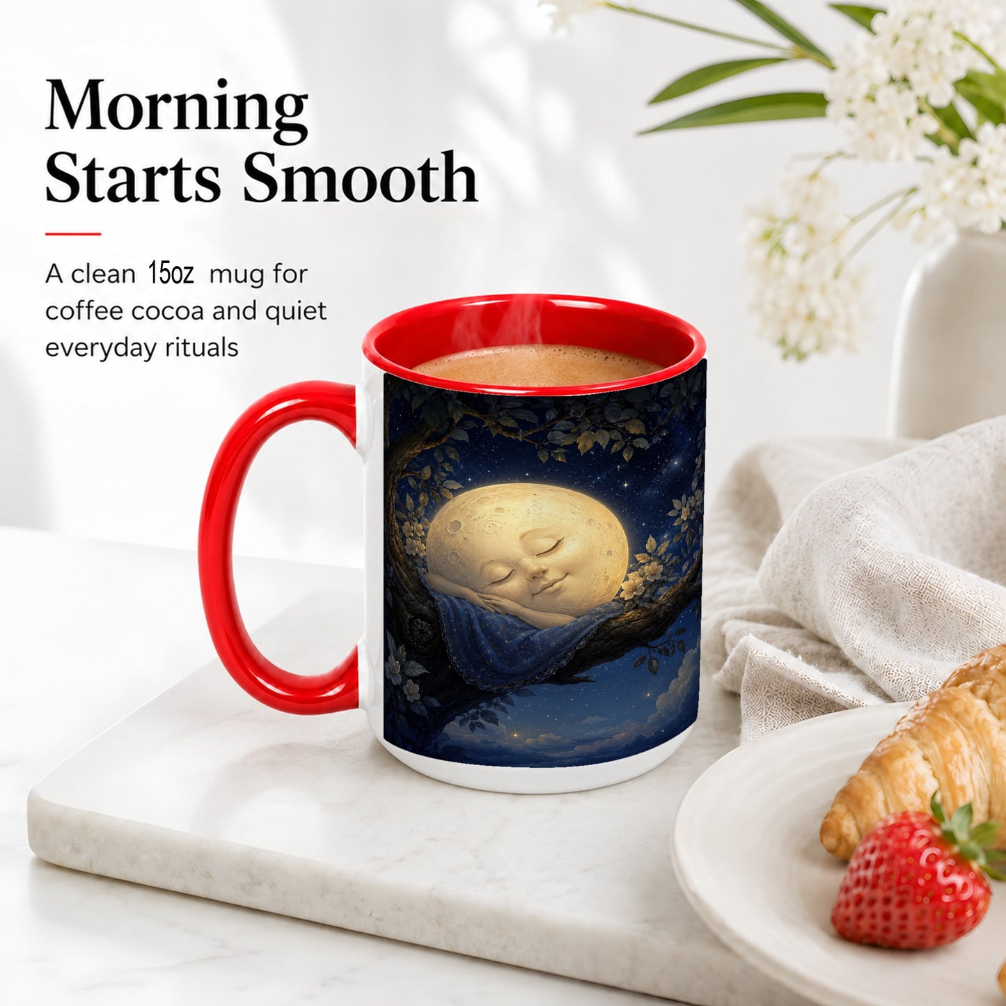 #pl[15oz|Red] Sleeping Moon Ceramic Mug, Dreamy Celestial Night Art