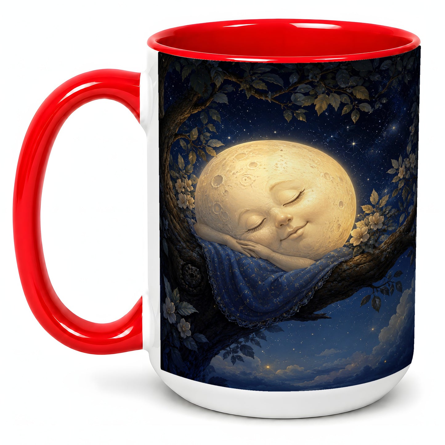 #pl[15oz|Red] Sleeping Moon Ceramic Mug, Dreamy Celestial Night Art