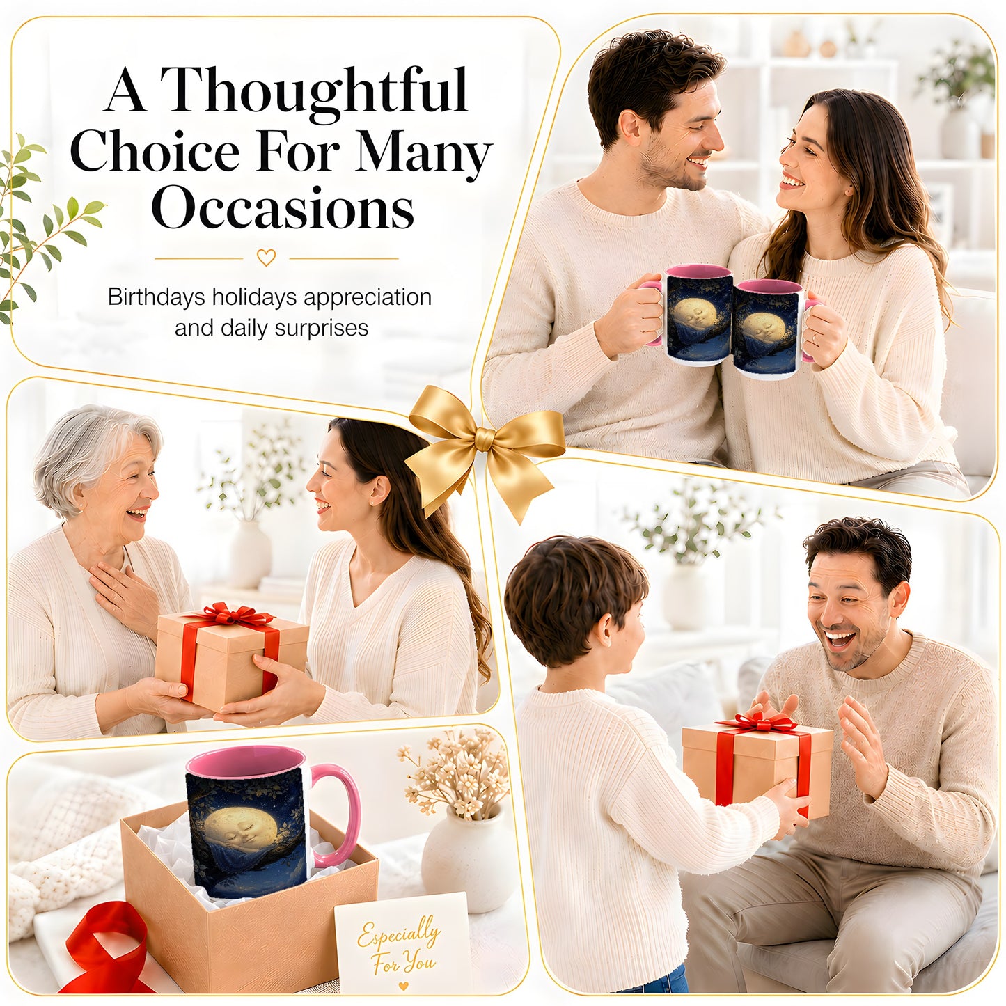 #pl[15oz|Pink] Sleeping Moon Ceramic Mug, Dreamy Celestial Night Art
