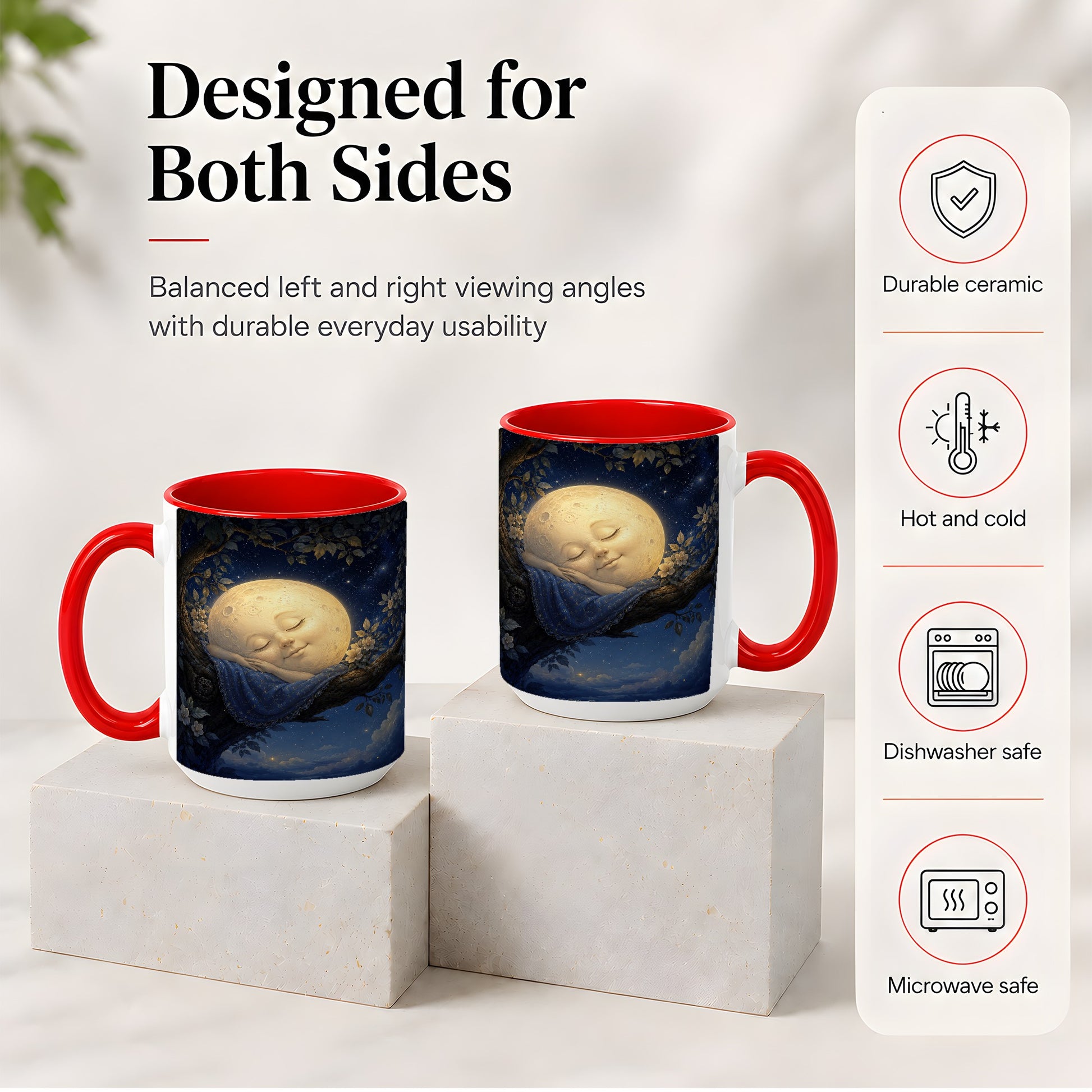 #pl[15oz|Red] Sleeping Moon Ceramic Mug, Dreamy Celestial Night Art
