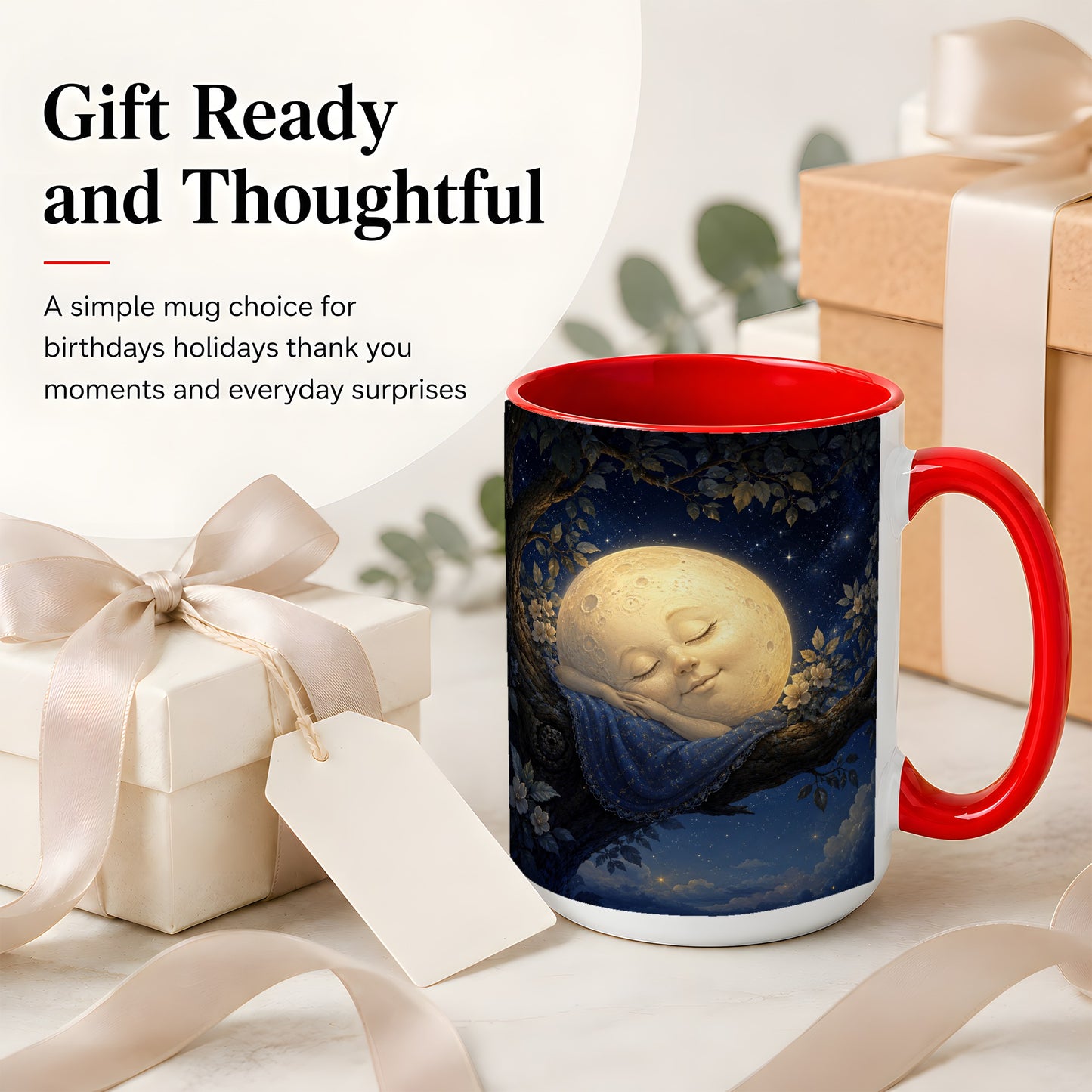 #pl[15oz|Red] Sleeping Moon Ceramic Mug, Dreamy Celestial Night Art