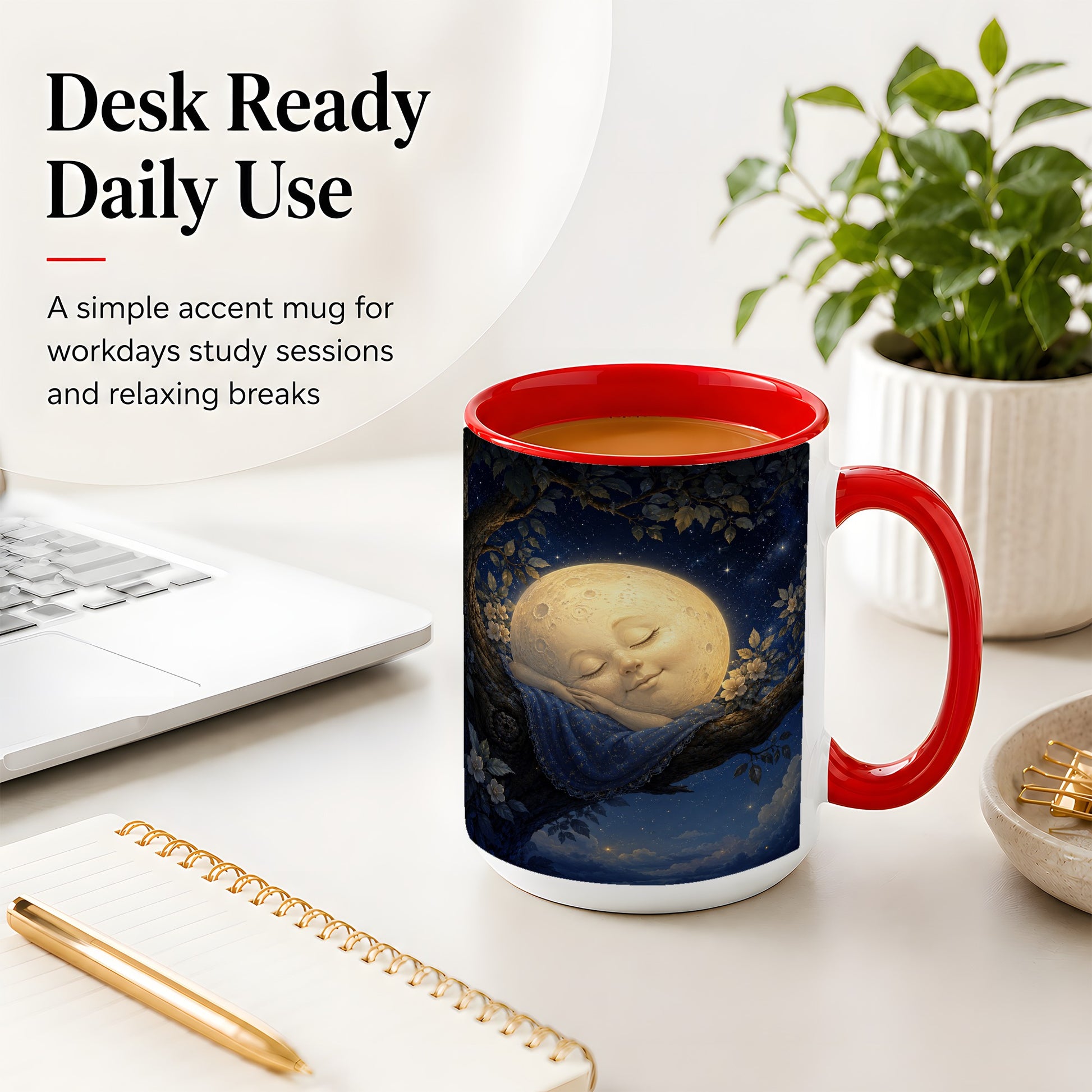 #pl[15oz|Red] Sleeping Moon Ceramic Mug, Dreamy Celestial Night Art