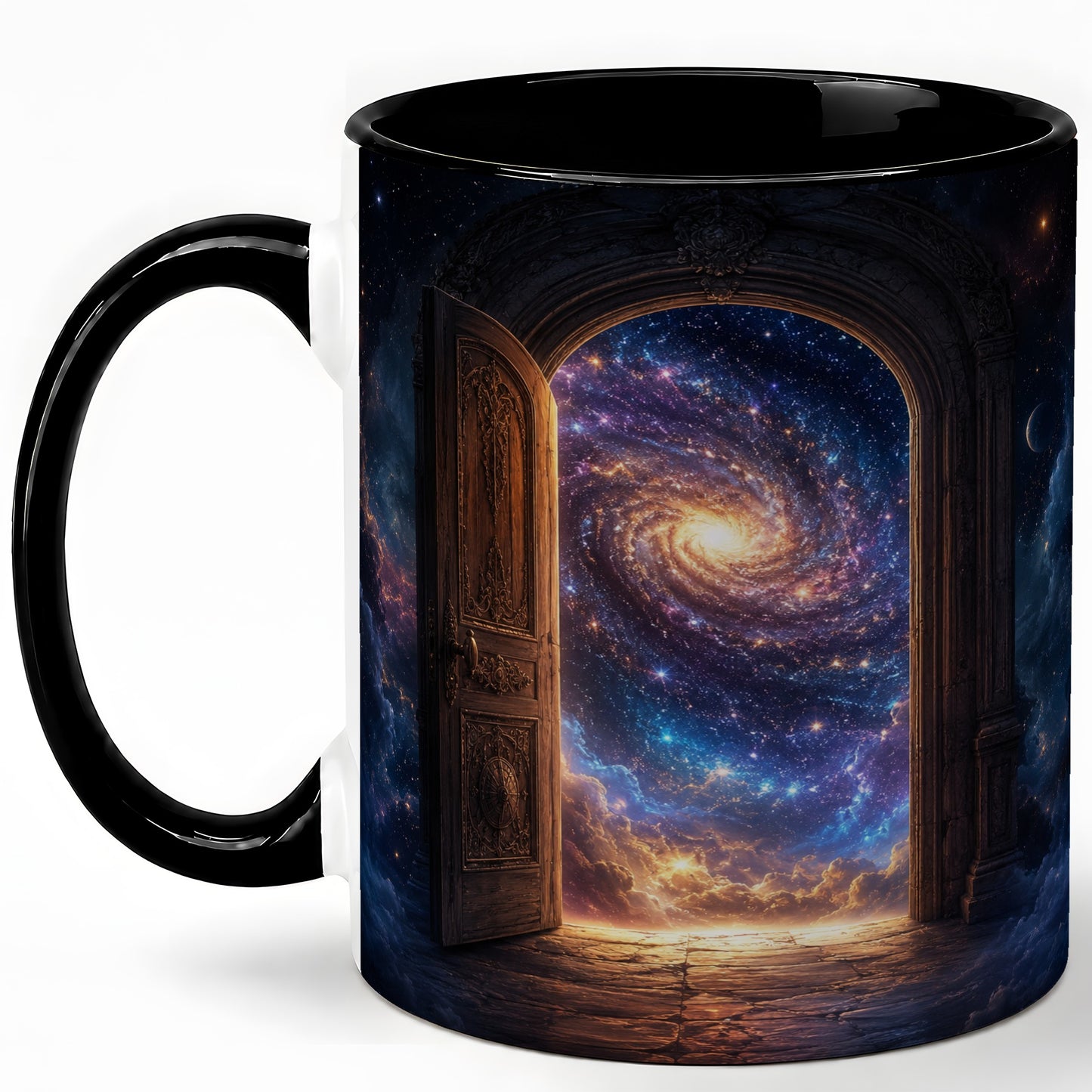 #pl[11oz|Black] Cosmic Doorway Ceramic Mug, Galaxy Portal Celestial Art