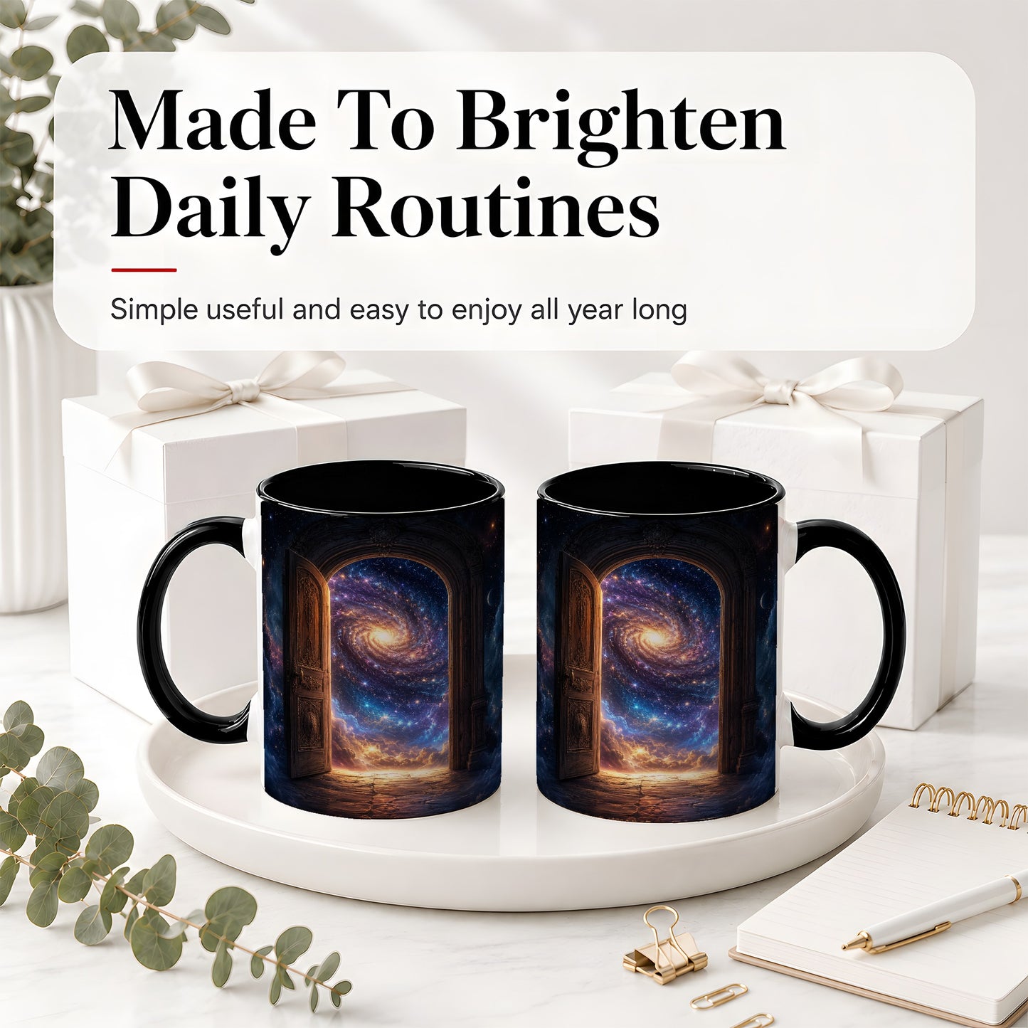 #pl[11oz|Black] Cosmic Doorway Ceramic Mug, Galaxy Portal Celestial Art