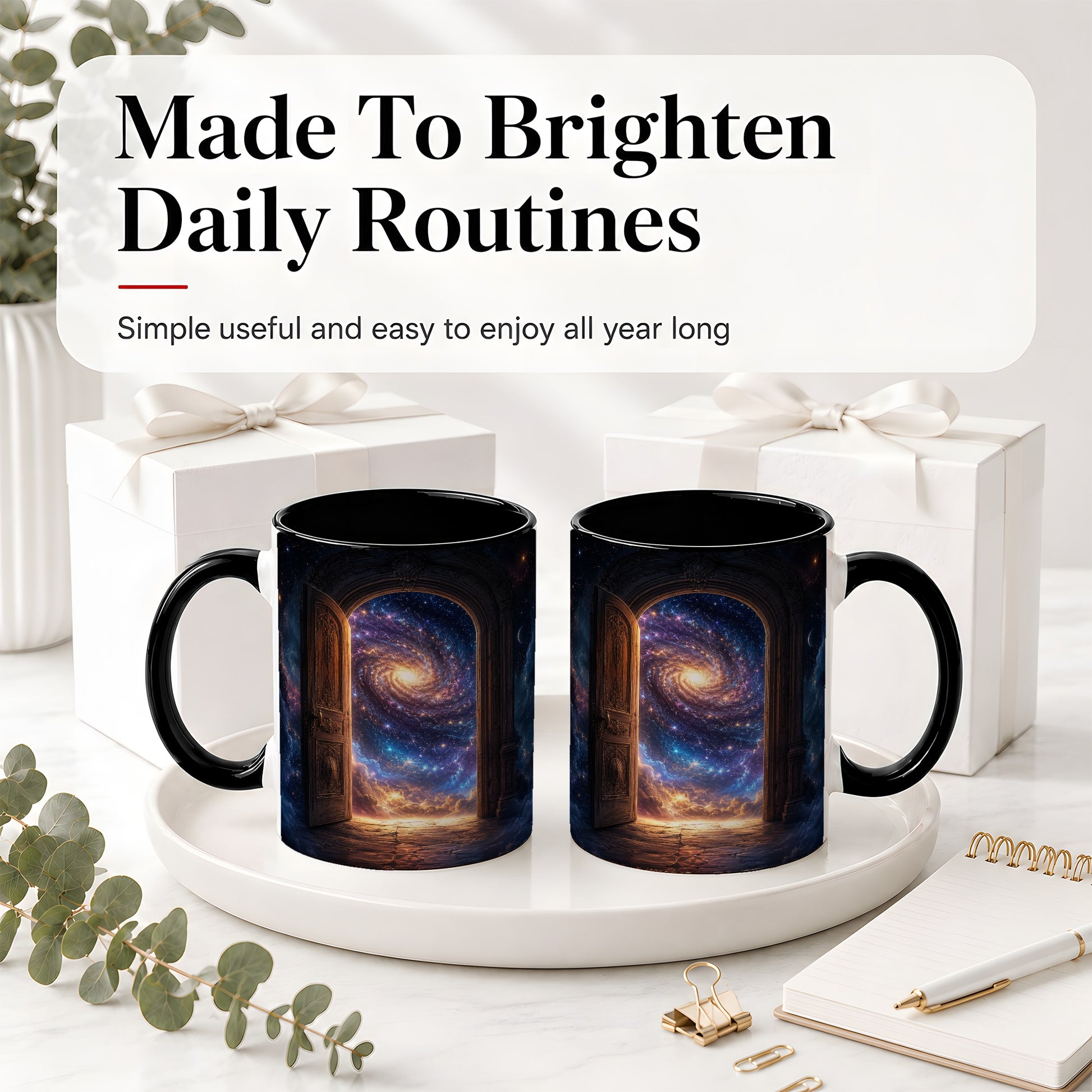 #pl[11oz|Black] Cosmic Doorway Ceramic Mug, Galaxy Portal Celestial Art