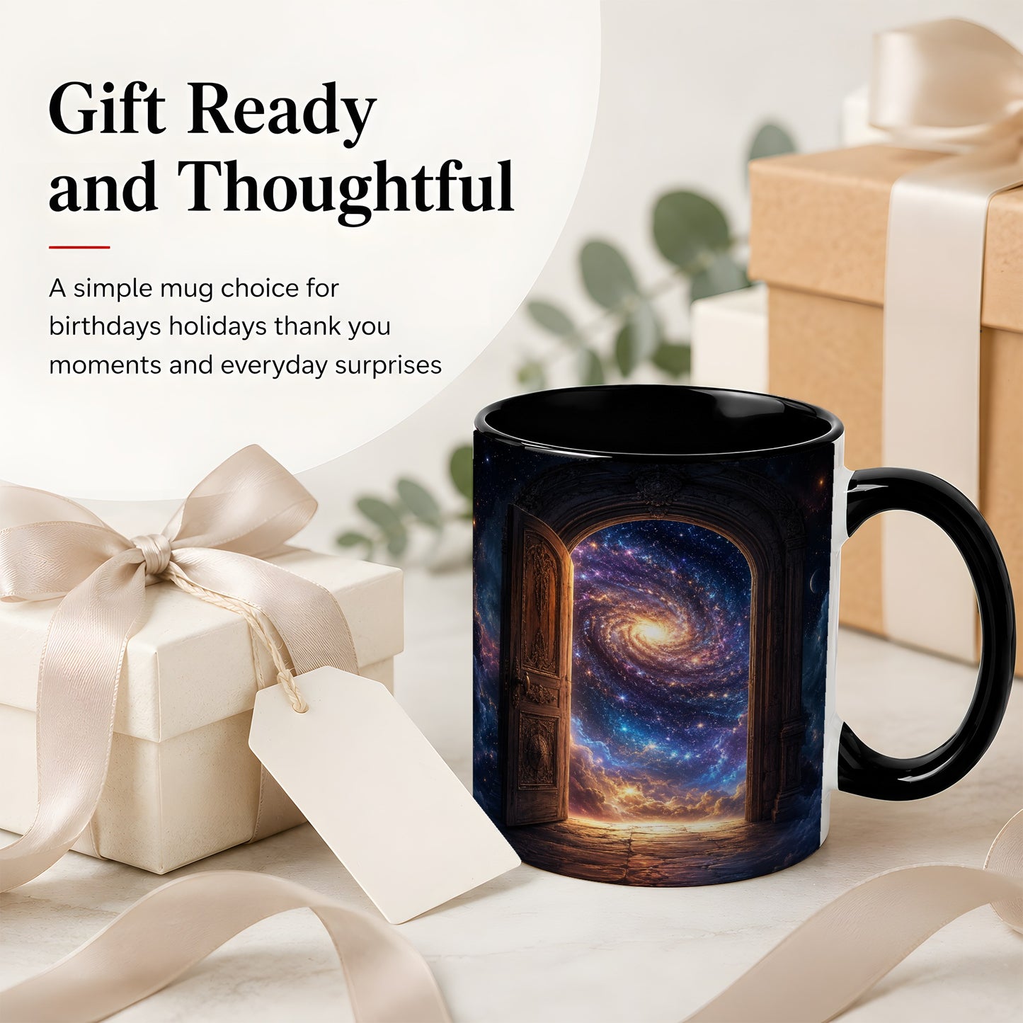 #pl[11oz|Black] Cosmic Doorway Ceramic Mug, Galaxy Portal Celestial Art