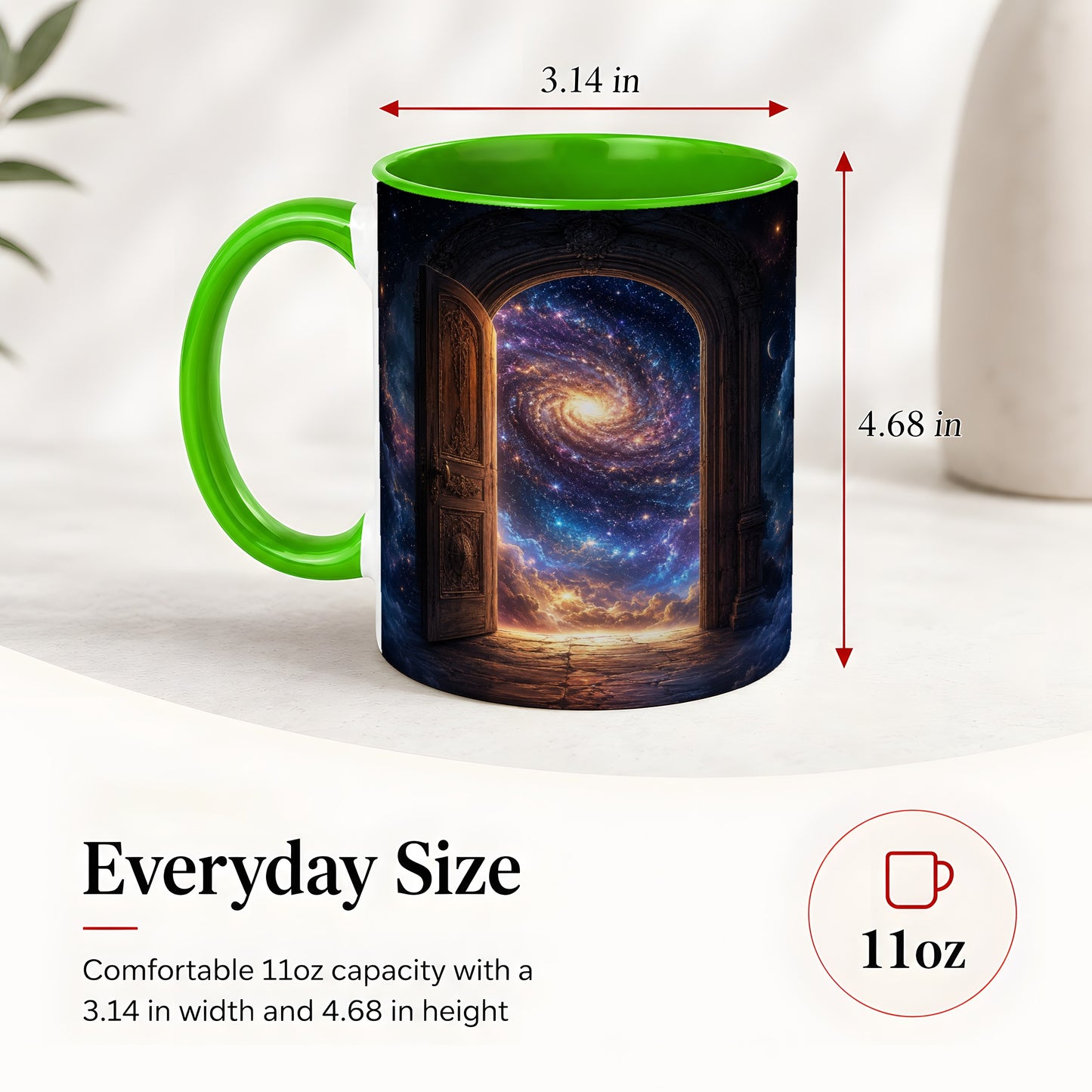 #pl[11oz|Green] Cosmic Doorway Ceramic Mug, Galaxy Portal Celestial Art