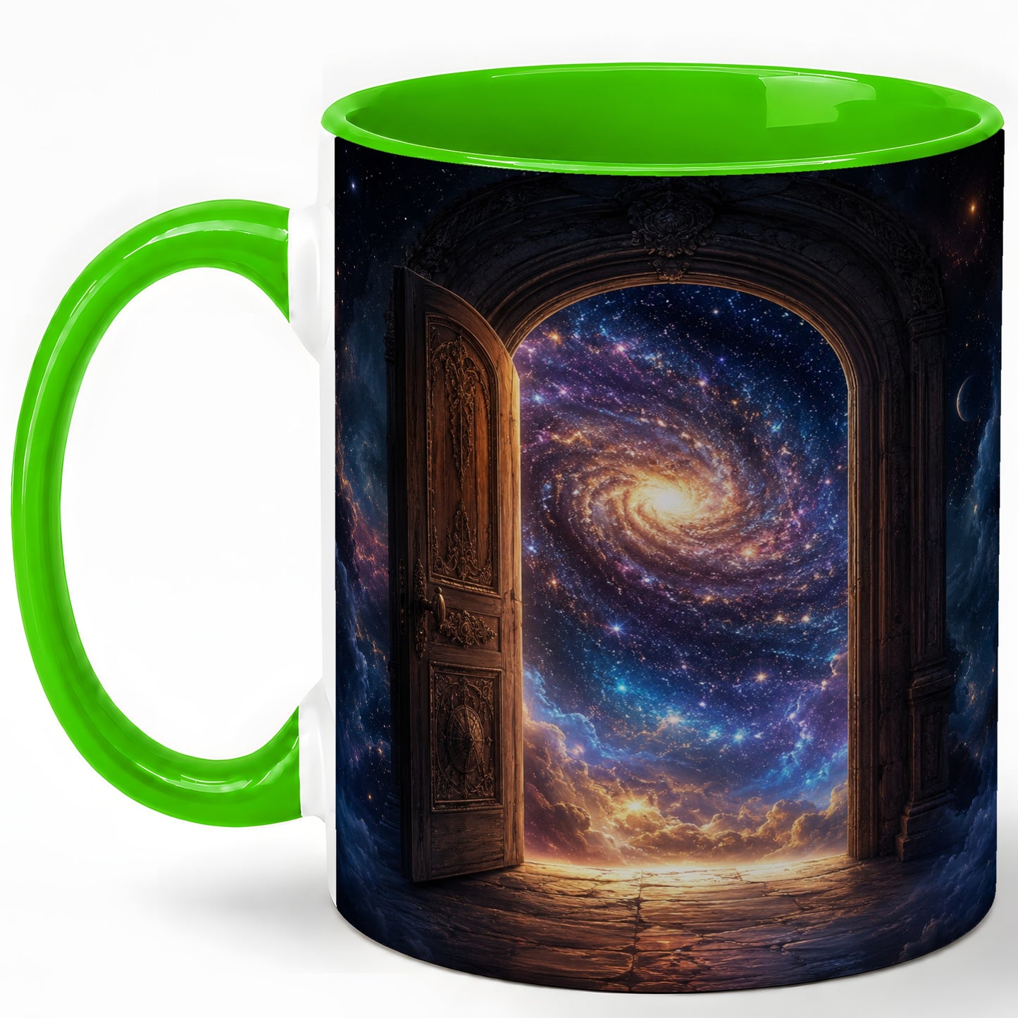 #pl[11oz|Green] Cosmic Doorway Ceramic Mug, Galaxy Portal Celestial Art