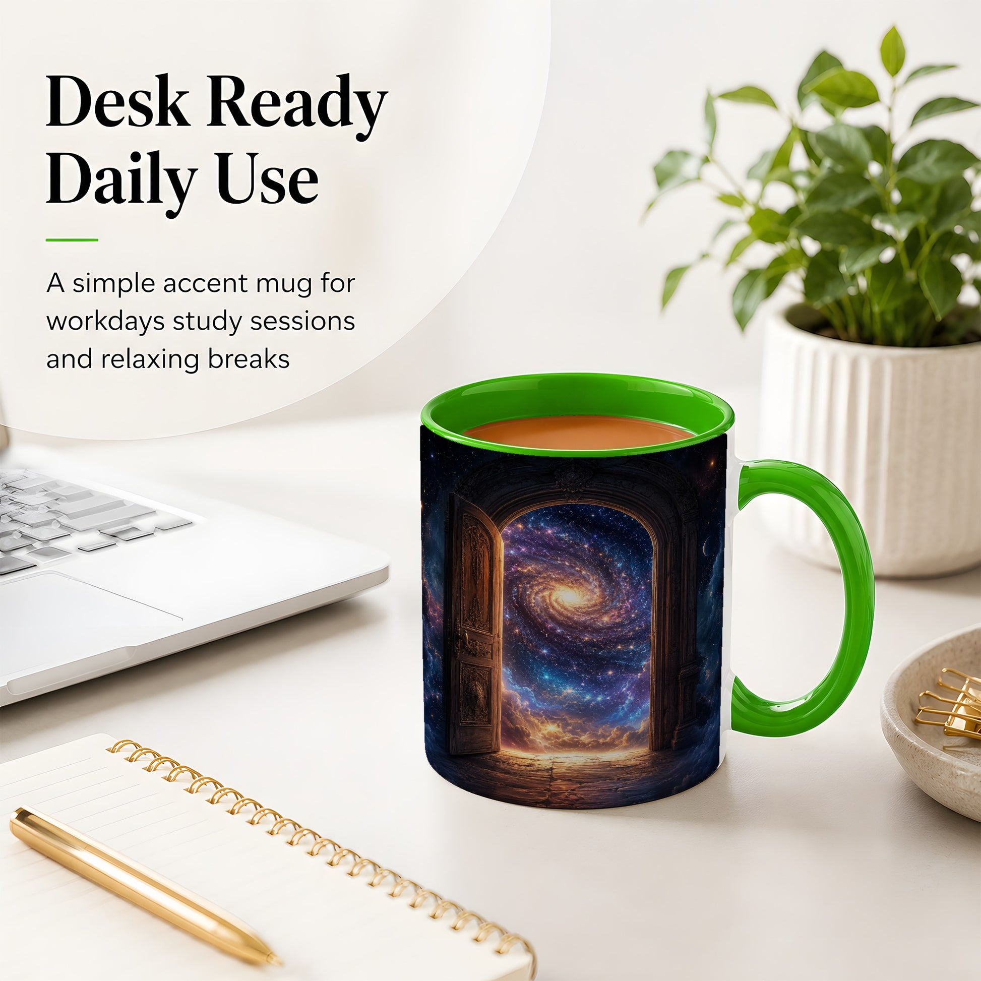 #pl[11oz|Green] Cosmic Doorway Ceramic Mug, Galaxy Portal Celestial Art