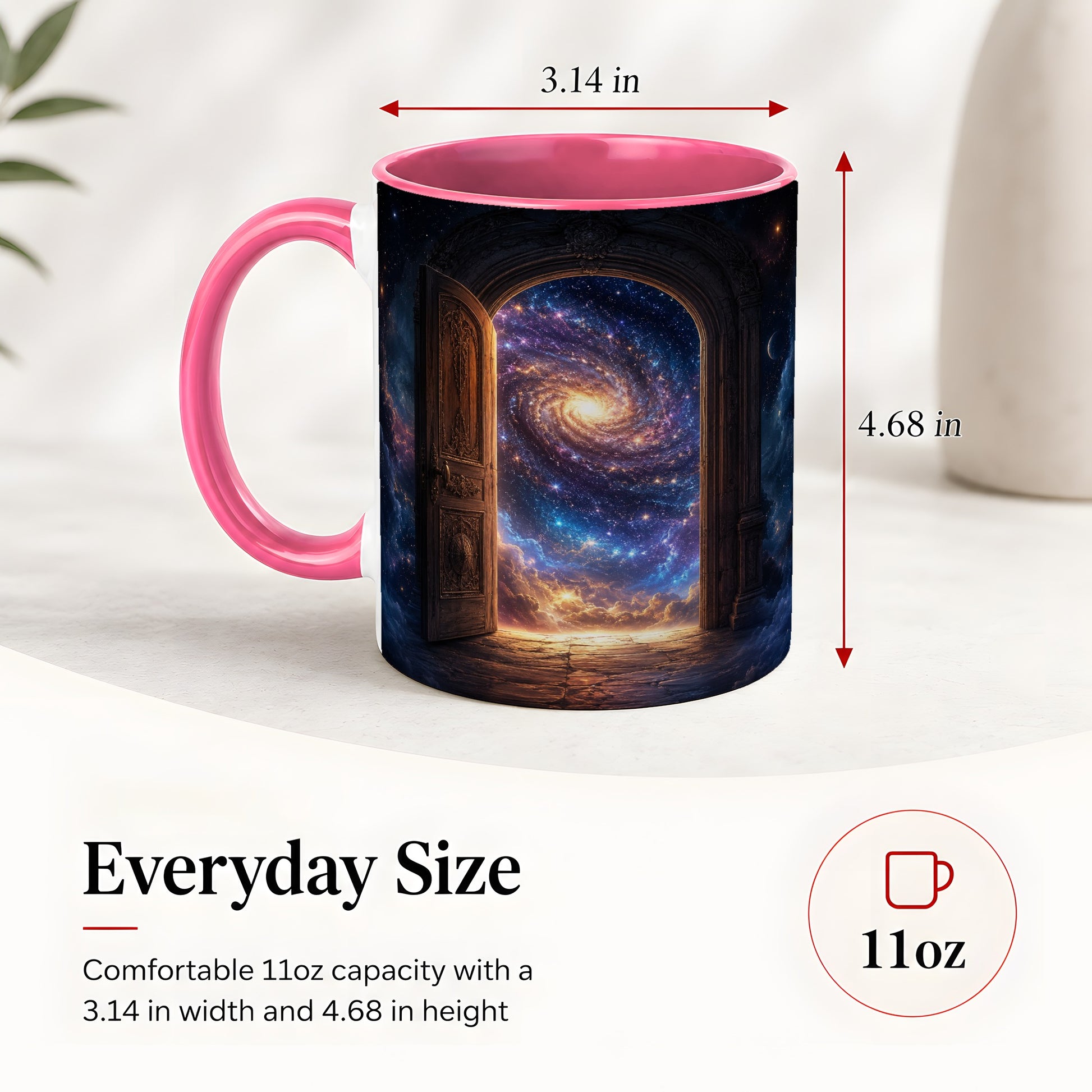 #pl[11oz|Pink] Cosmic Doorway Ceramic Mug, Galaxy Portal Celestial Art