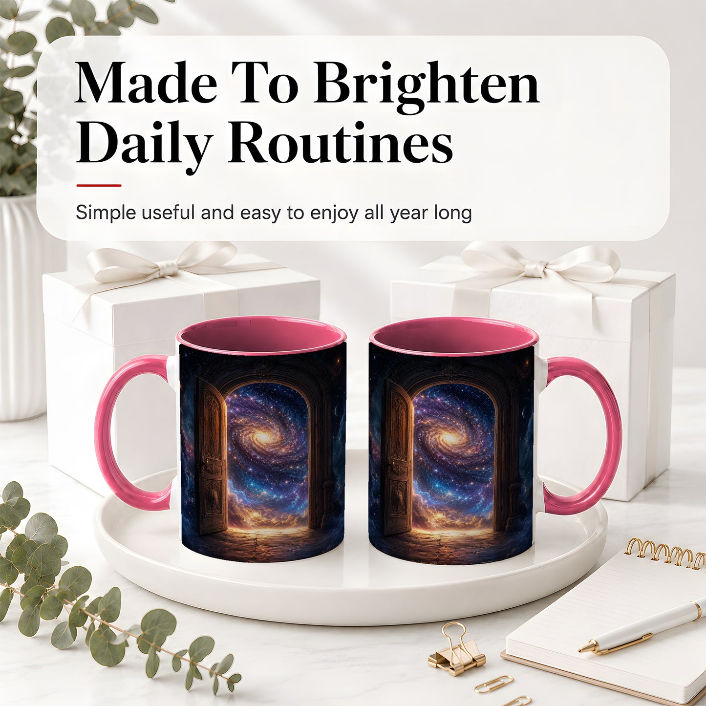 #pl[11oz|Pink] Cosmic Doorway Ceramic Mug, Galaxy Portal Celestial Art
