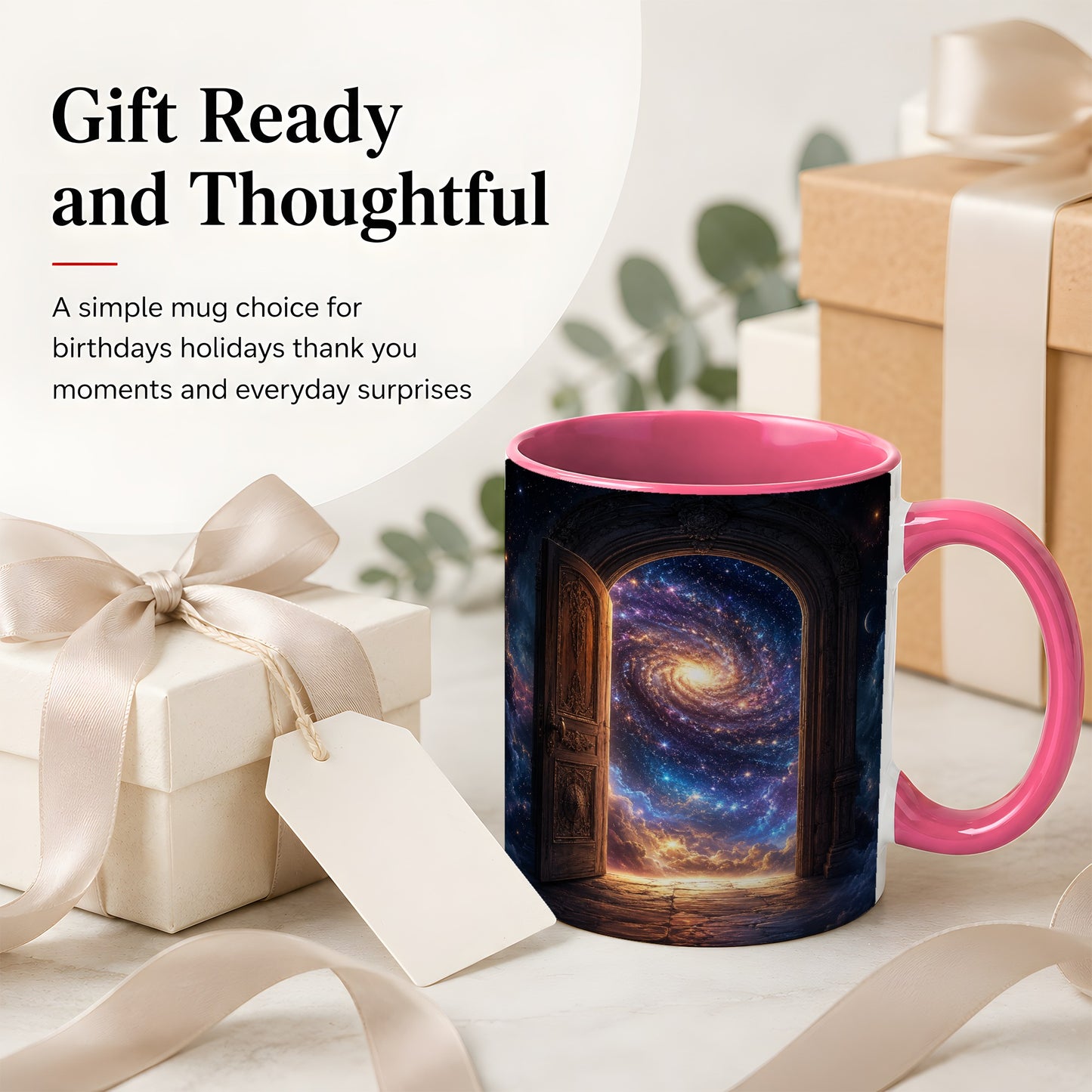 #pl[11oz|Pink] Cosmic Doorway Ceramic Mug, Galaxy Portal Celestial Art