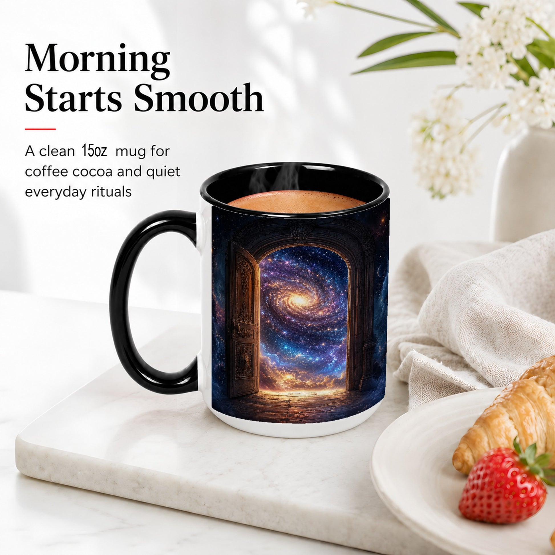 #pl[15oz|Black] Cosmic Doorway Ceramic Mug, Galaxy Portal Celestial Art