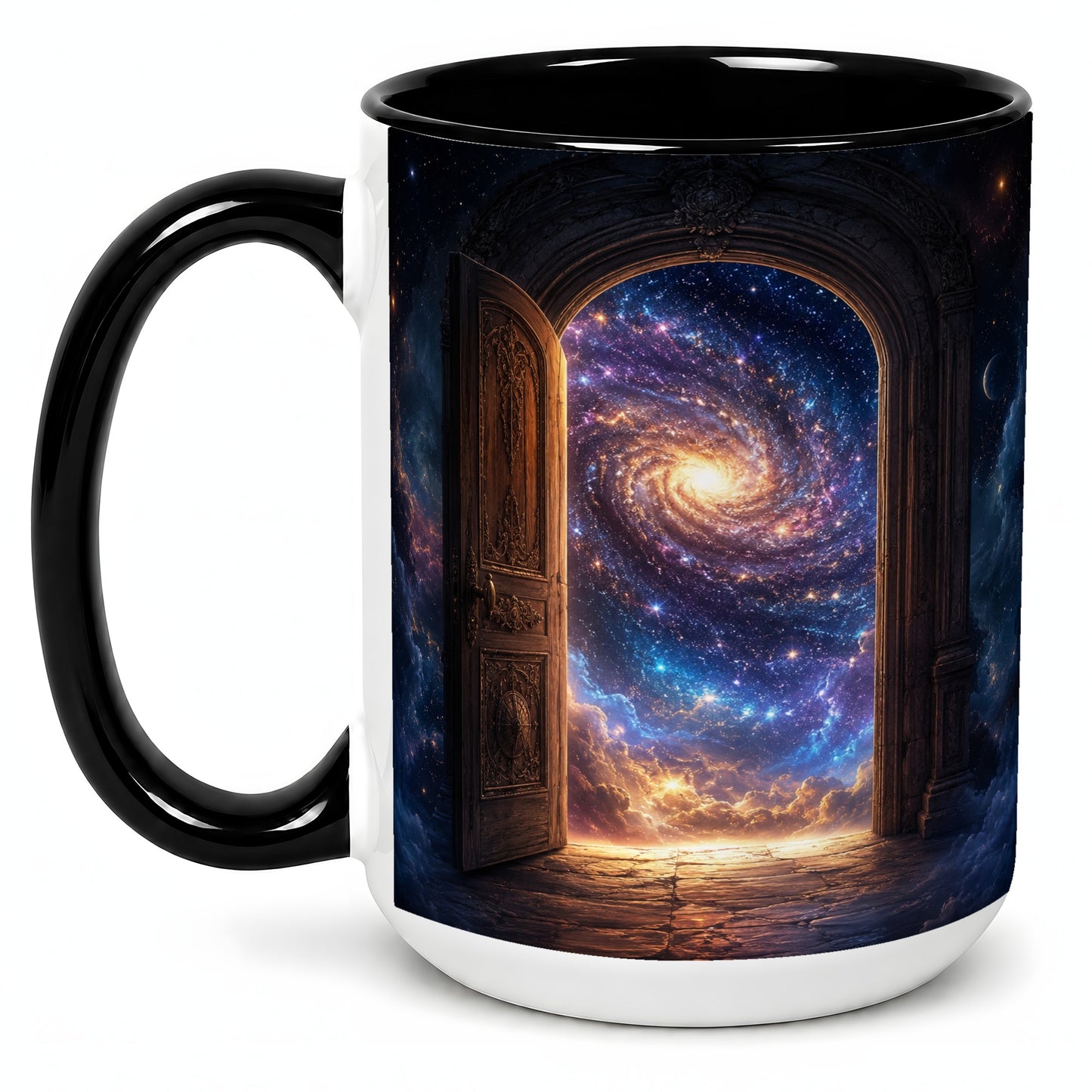 #pl[15oz|Black] Cosmic Doorway Ceramic Mug, Galaxy Portal Celestial Art