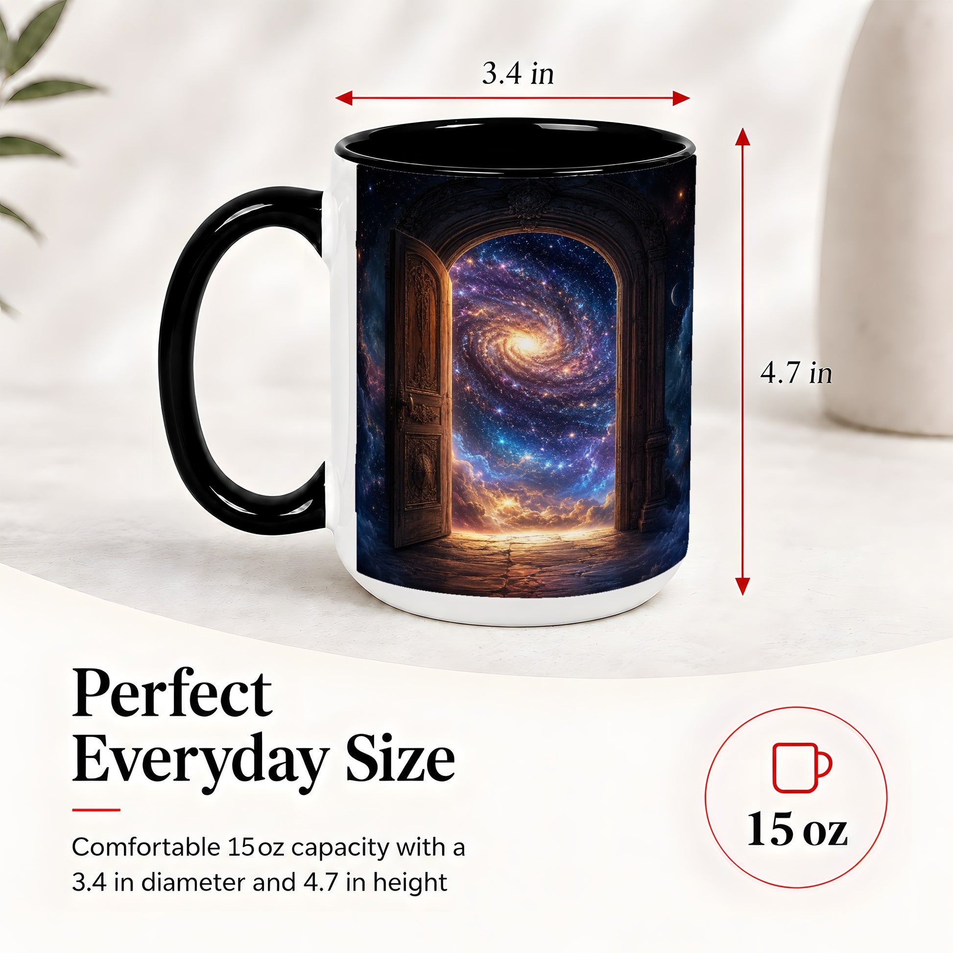 #pl[15oz|Black] Cosmic Doorway Ceramic Mug, Galaxy Portal Celestial Art