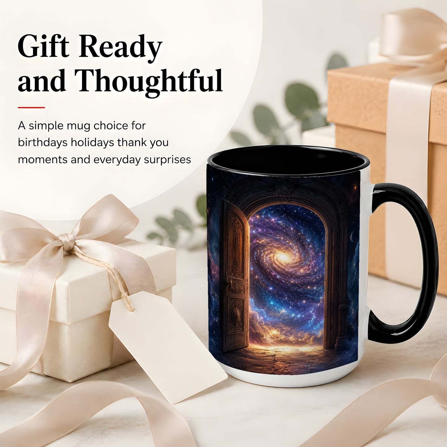 #pl[15oz|Black] Cosmic Doorway Ceramic Mug, Galaxy Portal Celestial Art