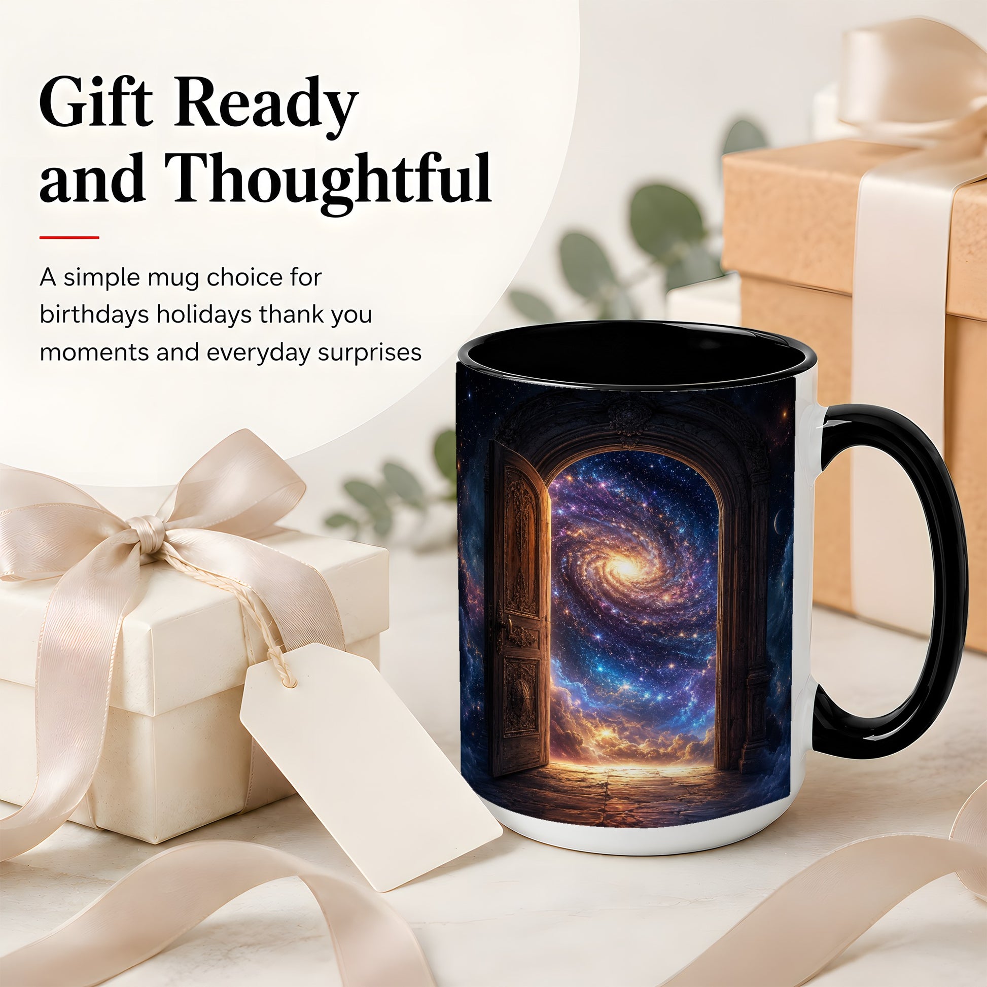 #pl[15oz|Black] Cosmic Doorway Ceramic Mug, Galaxy Portal Celestial Art