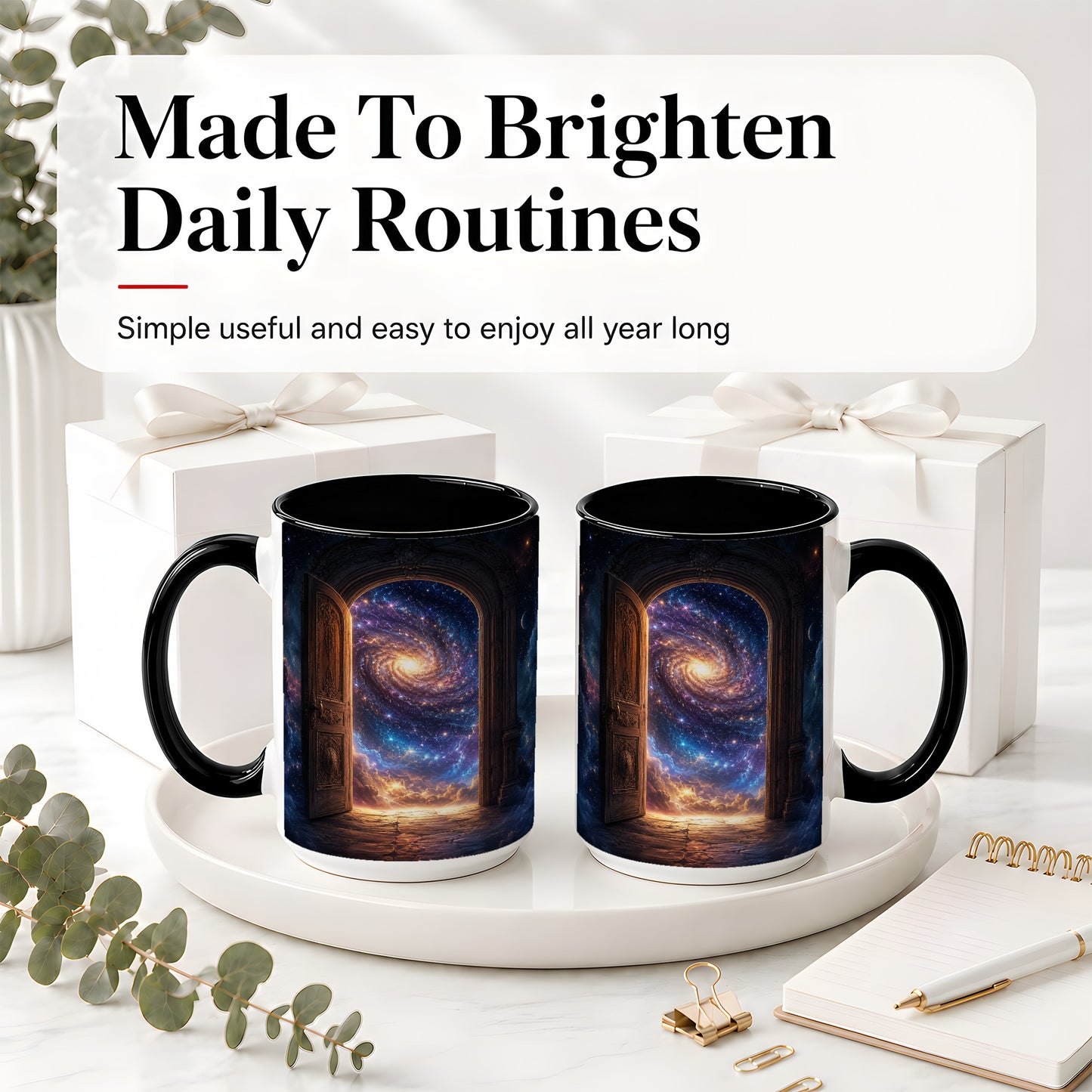 #pl[15oz|Black] Cosmic Doorway Ceramic Mug, Galaxy Portal Celestial Art