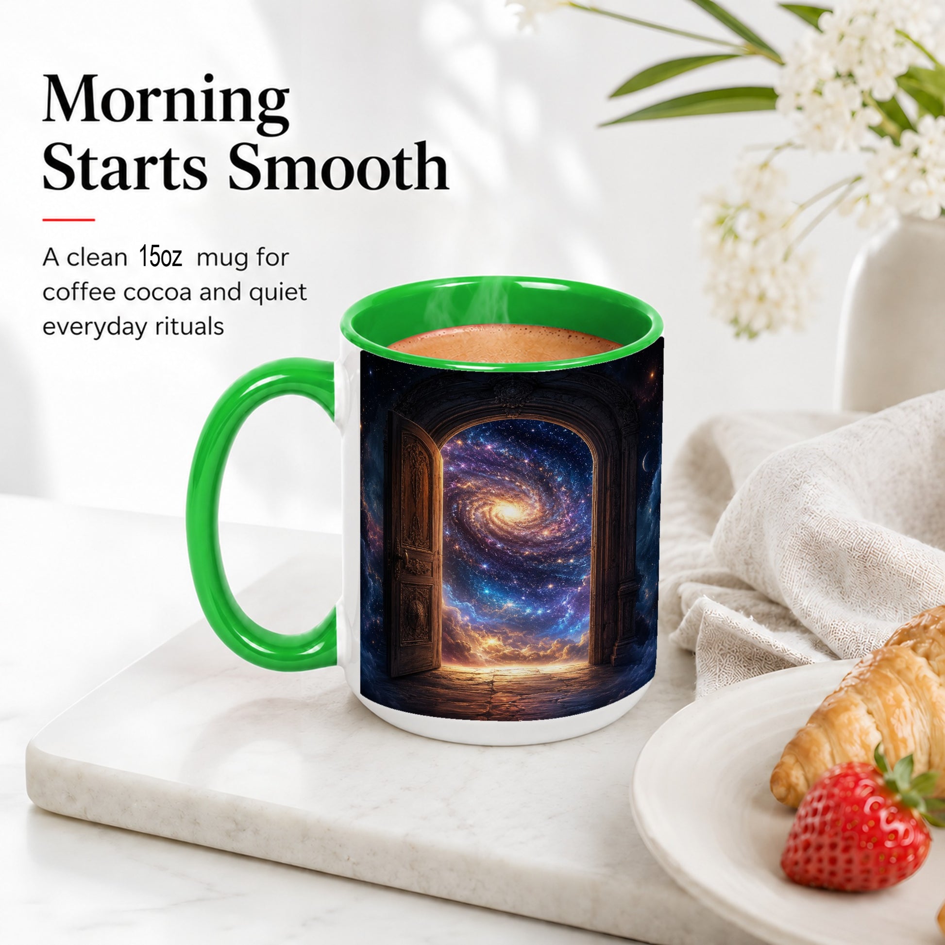 #pl[15oz|Green] Cosmic Doorway Ceramic Mug, Galaxy Portal Celestial Art