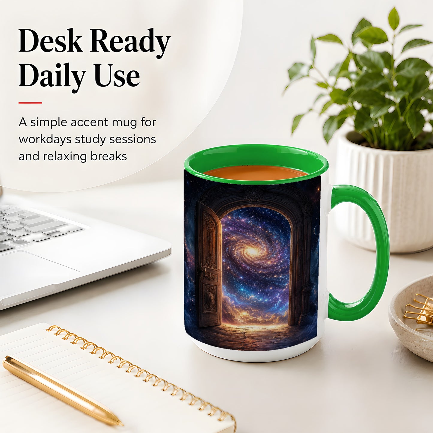 #pl[15oz|Green] Cosmic Doorway Ceramic Mug, Galaxy Portal Celestial Art