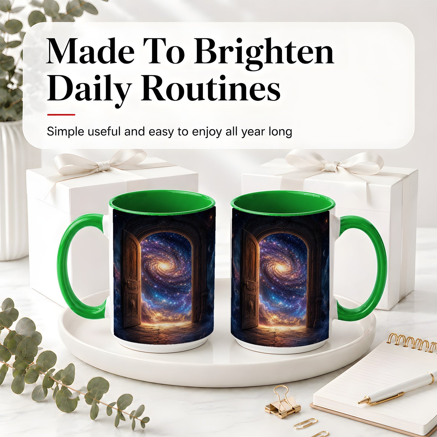 #pl[15oz|Green] Cosmic Doorway Ceramic Mug, Galaxy Portal Celestial Art