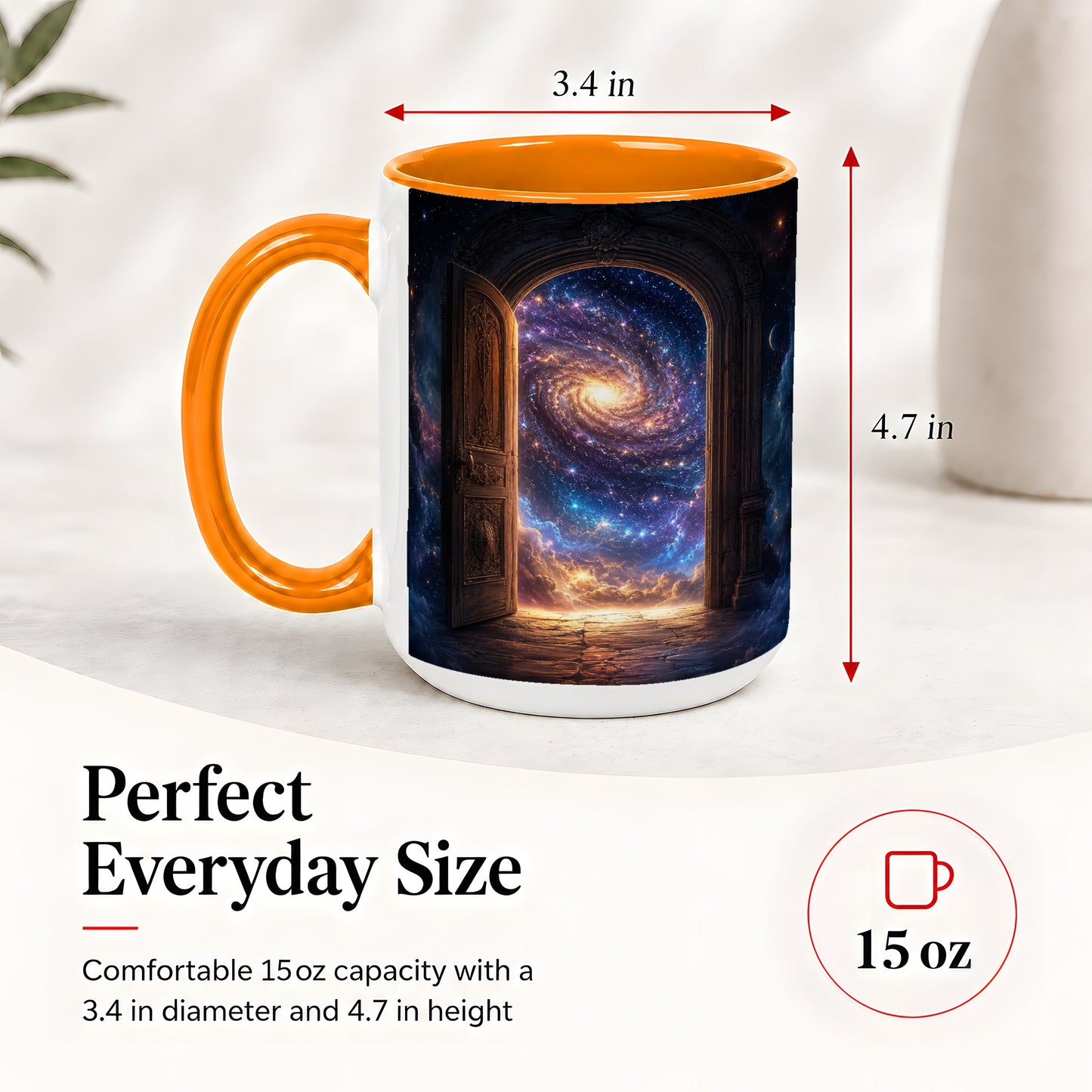 #pl[15oz|Orange] Cosmic Doorway Ceramic Mug, Galaxy Portal Celestial Art