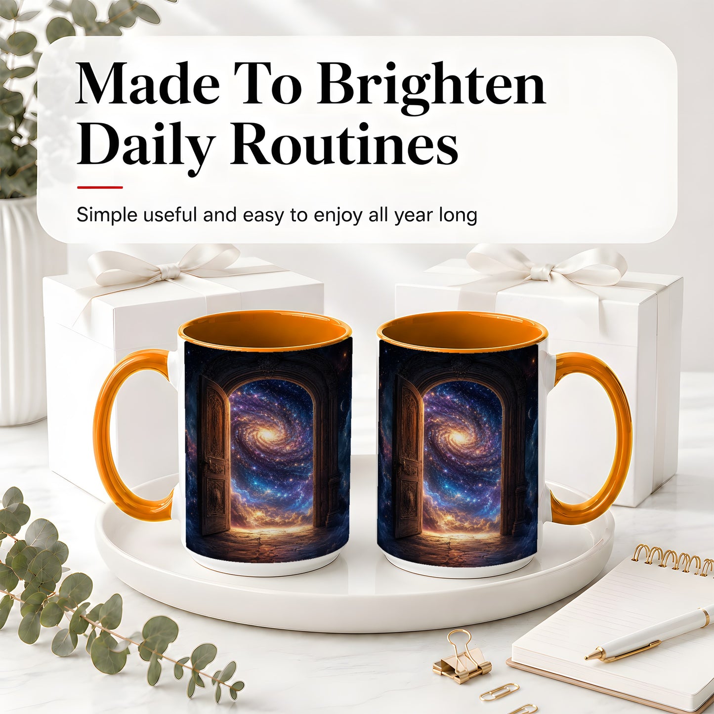 #pl[15oz|Orange] Cosmic Doorway Ceramic Mug, Galaxy Portal Celestial Art