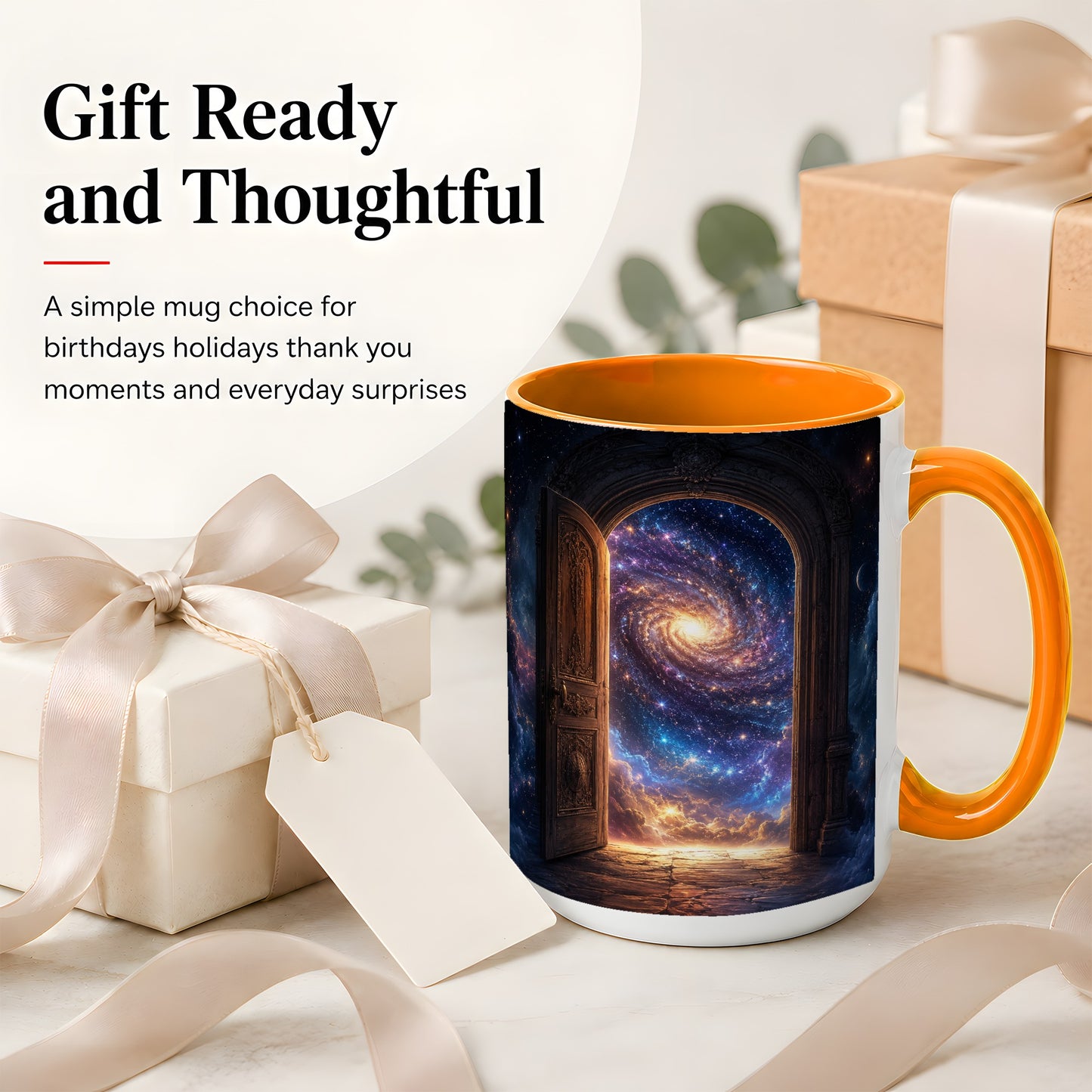 #pl[15oz|Orange] Cosmic Doorway Ceramic Mug, Galaxy Portal Celestial Art