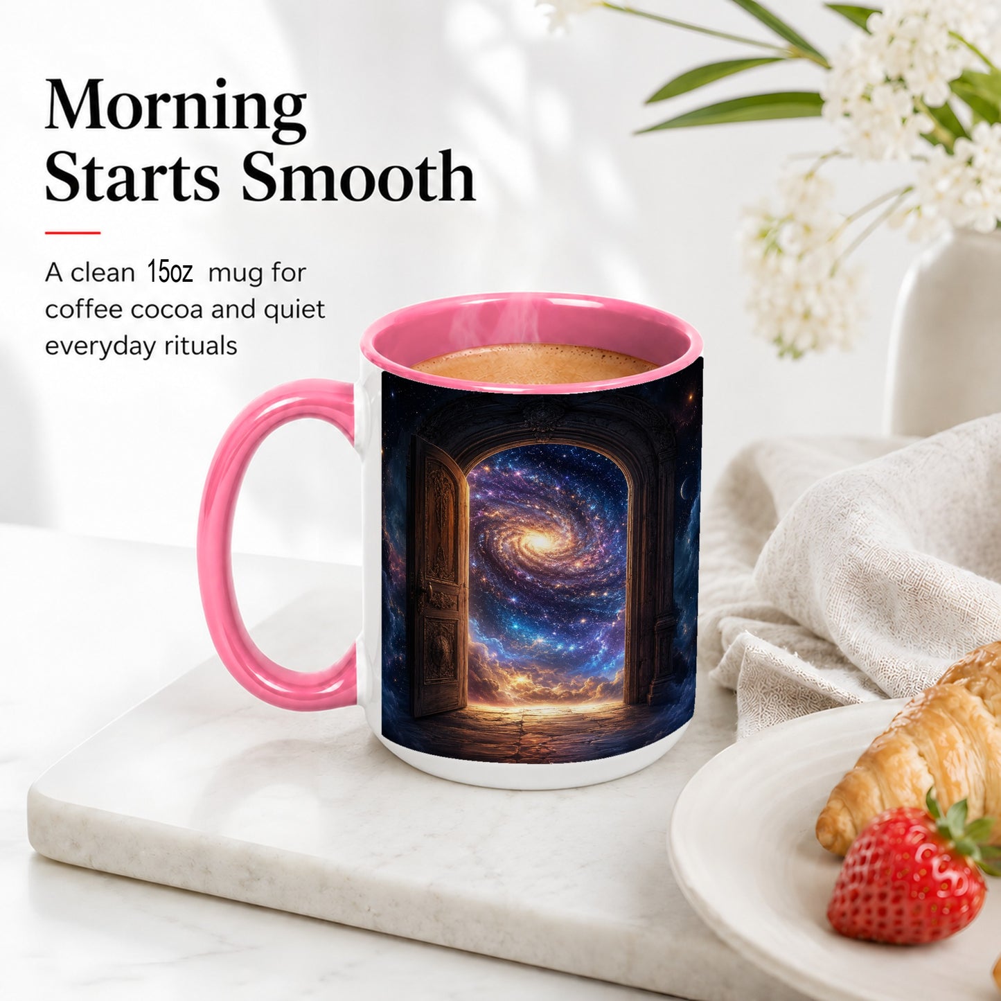#pl[15oz|Pink] Cosmic Doorway Ceramic Mug, Galaxy Portal Celestial Art