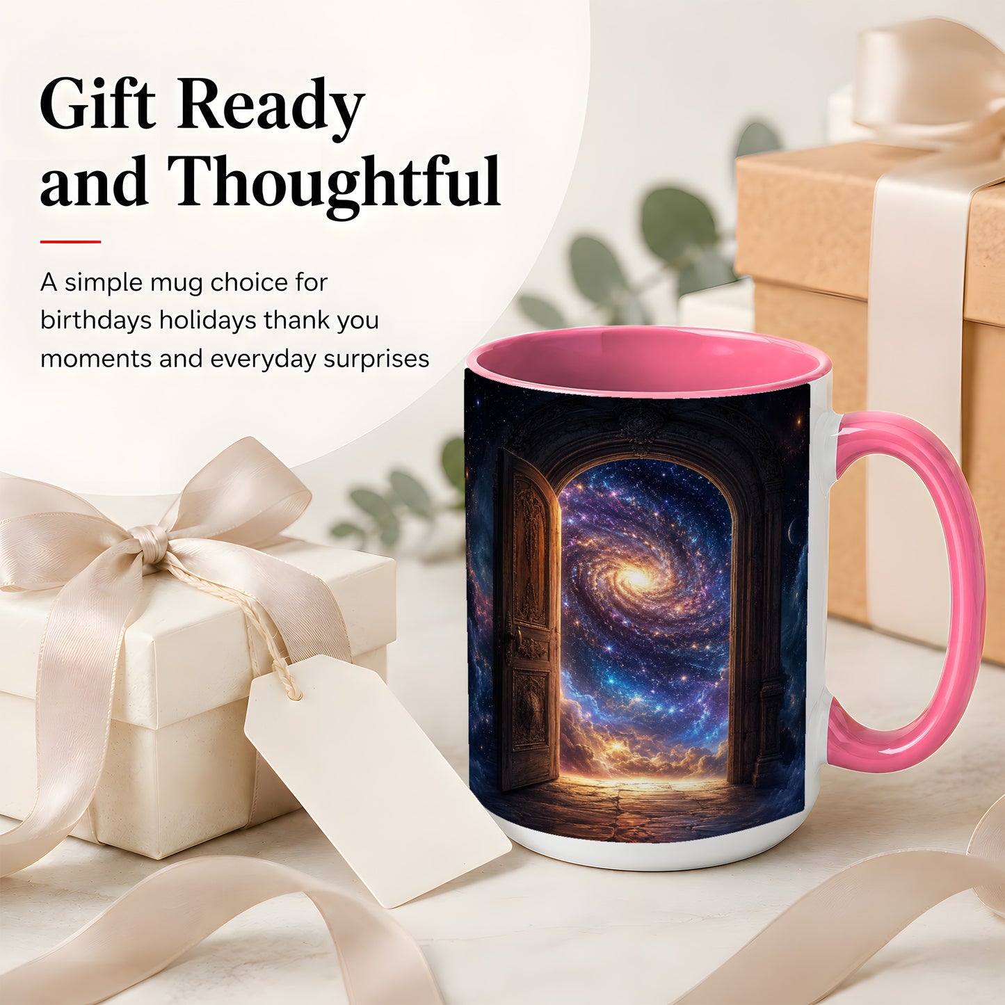 #pl[15oz|Pink] Cosmic Doorway Ceramic Mug, Galaxy Portal Celestial Art