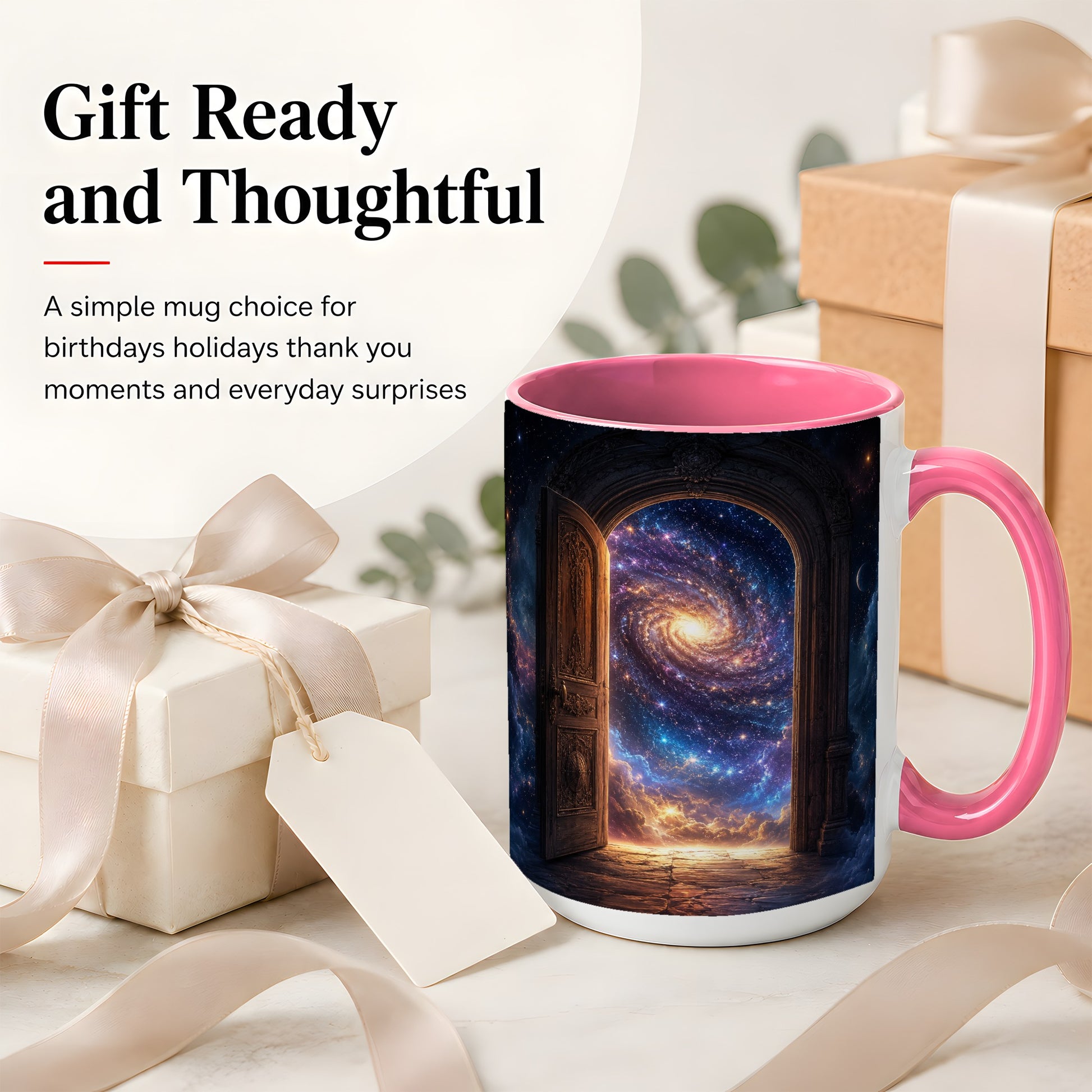 #pl[15oz|Pink] Cosmic Doorway Ceramic Mug, Galaxy Portal Celestial Art
