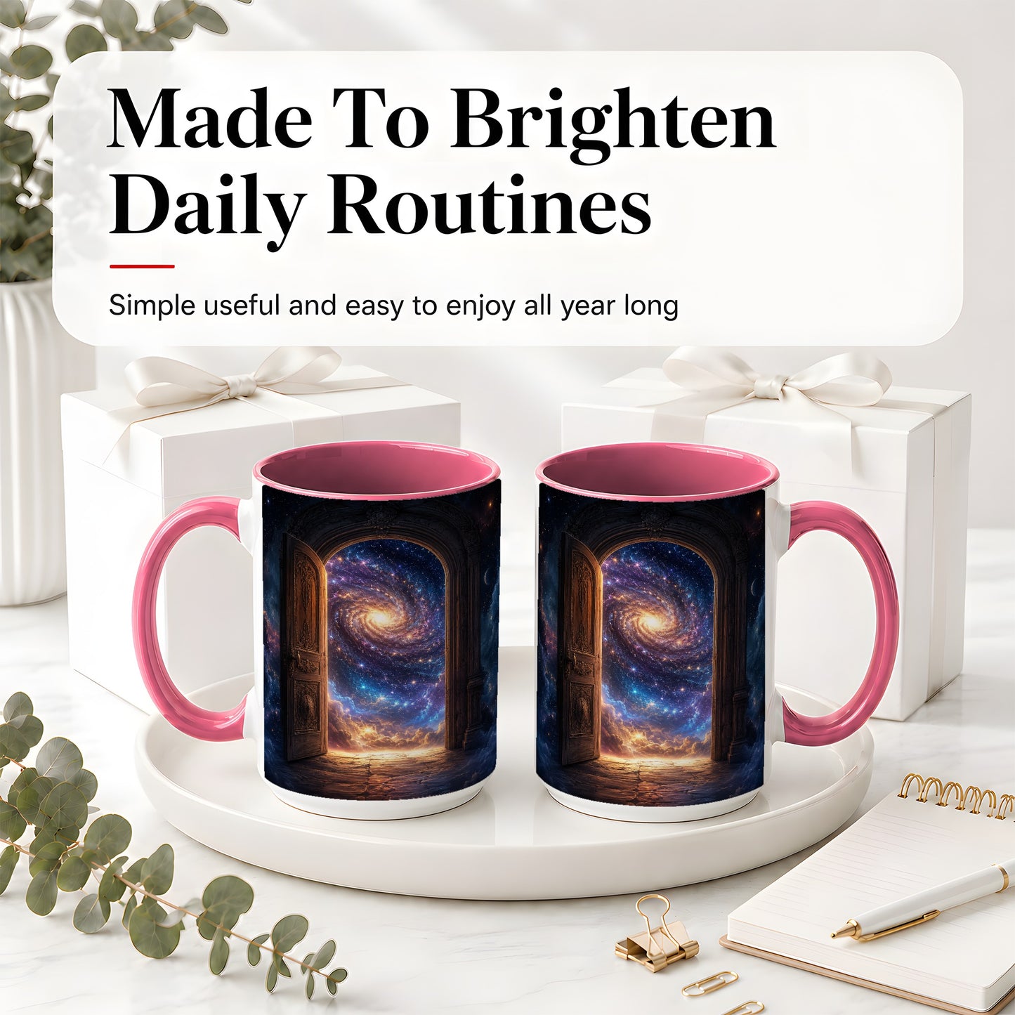 #pl[15oz|Pink] Cosmic Doorway Ceramic Mug, Galaxy Portal Celestial Art