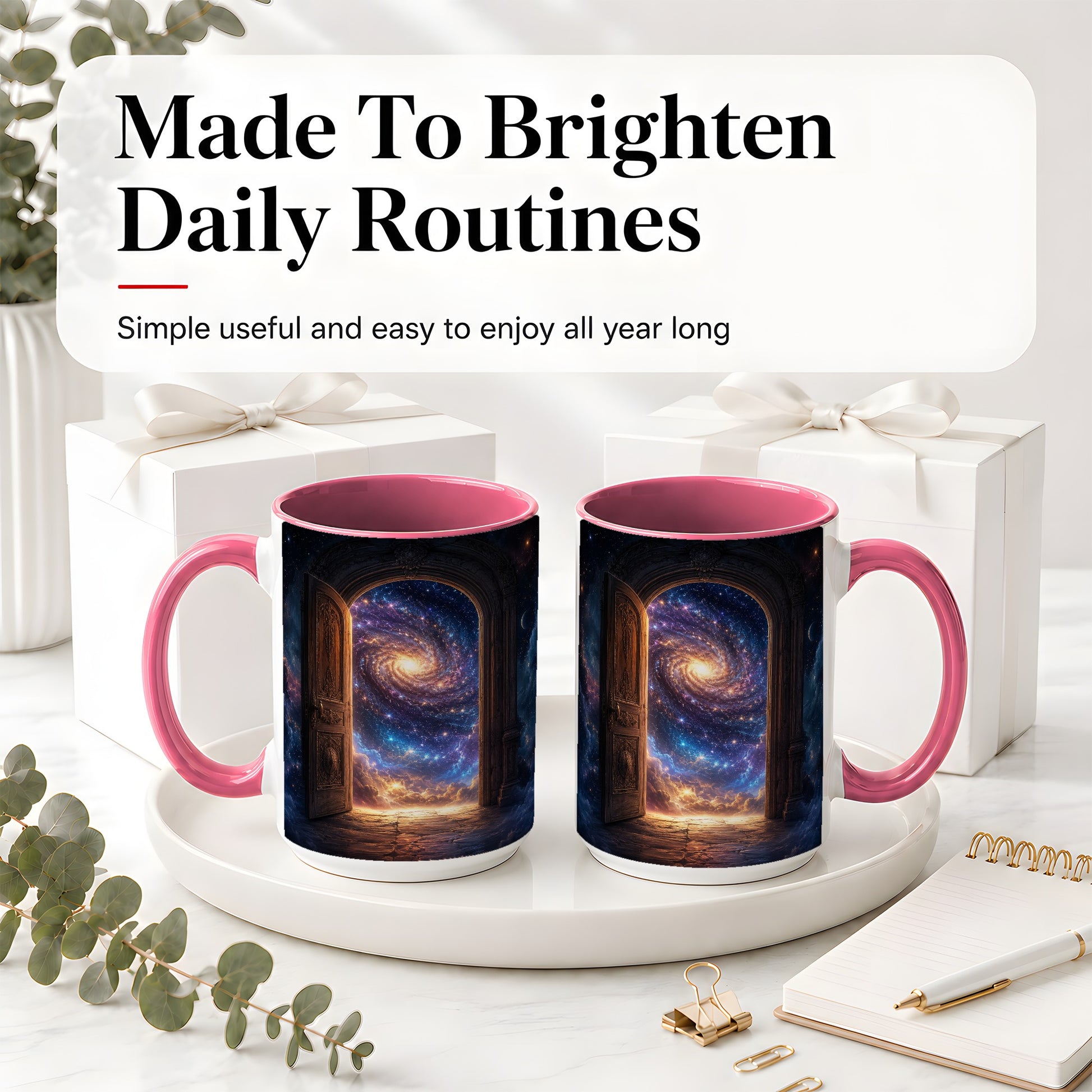 #pl[15oz|Pink] Cosmic Doorway Ceramic Mug, Galaxy Portal Celestial Art