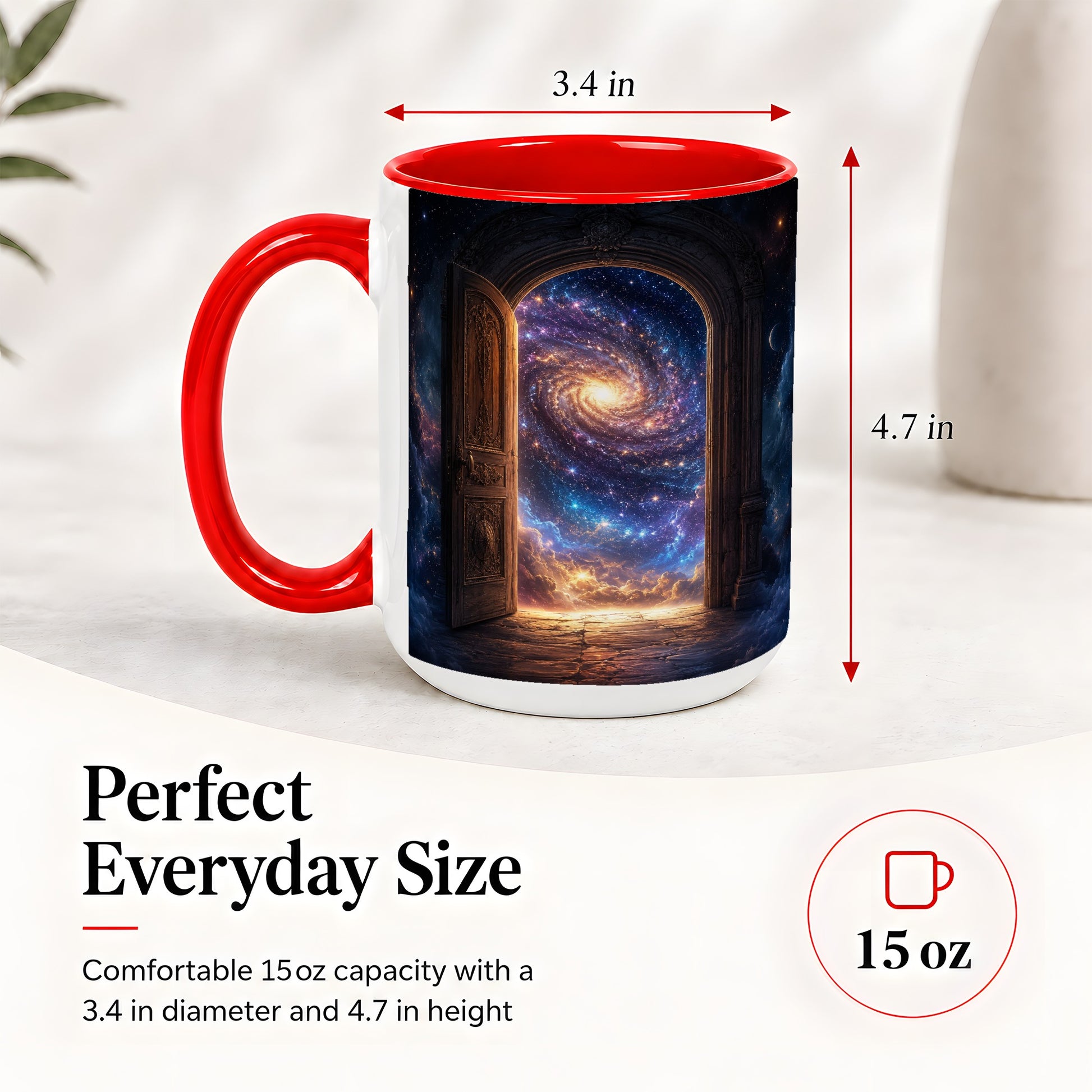 #pl[15oz|Red] Cosmic Doorway Ceramic Mug, Galaxy Portal Celestial Art