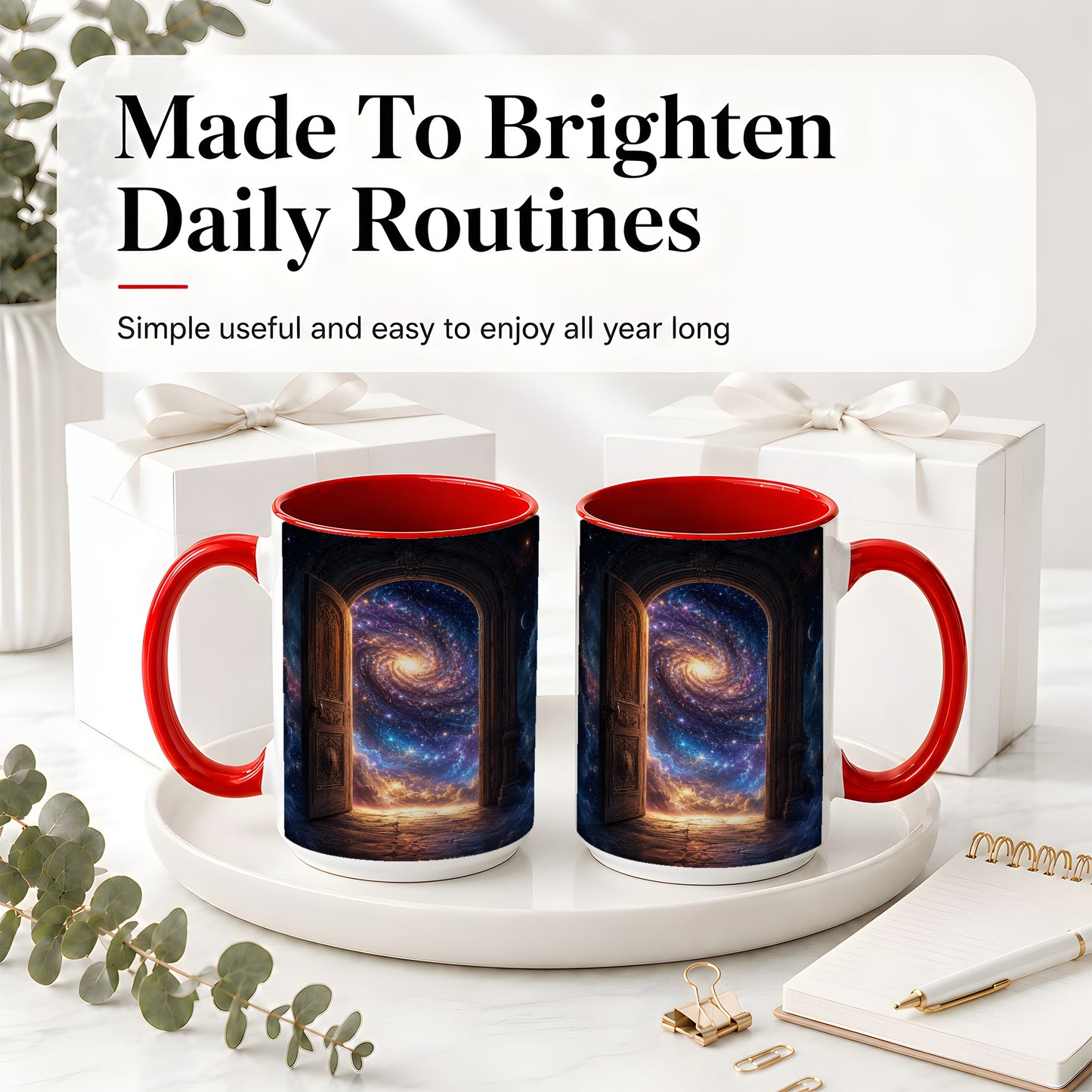 #pl[15oz|Red] Cosmic Doorway Ceramic Mug, Galaxy Portal Celestial Art