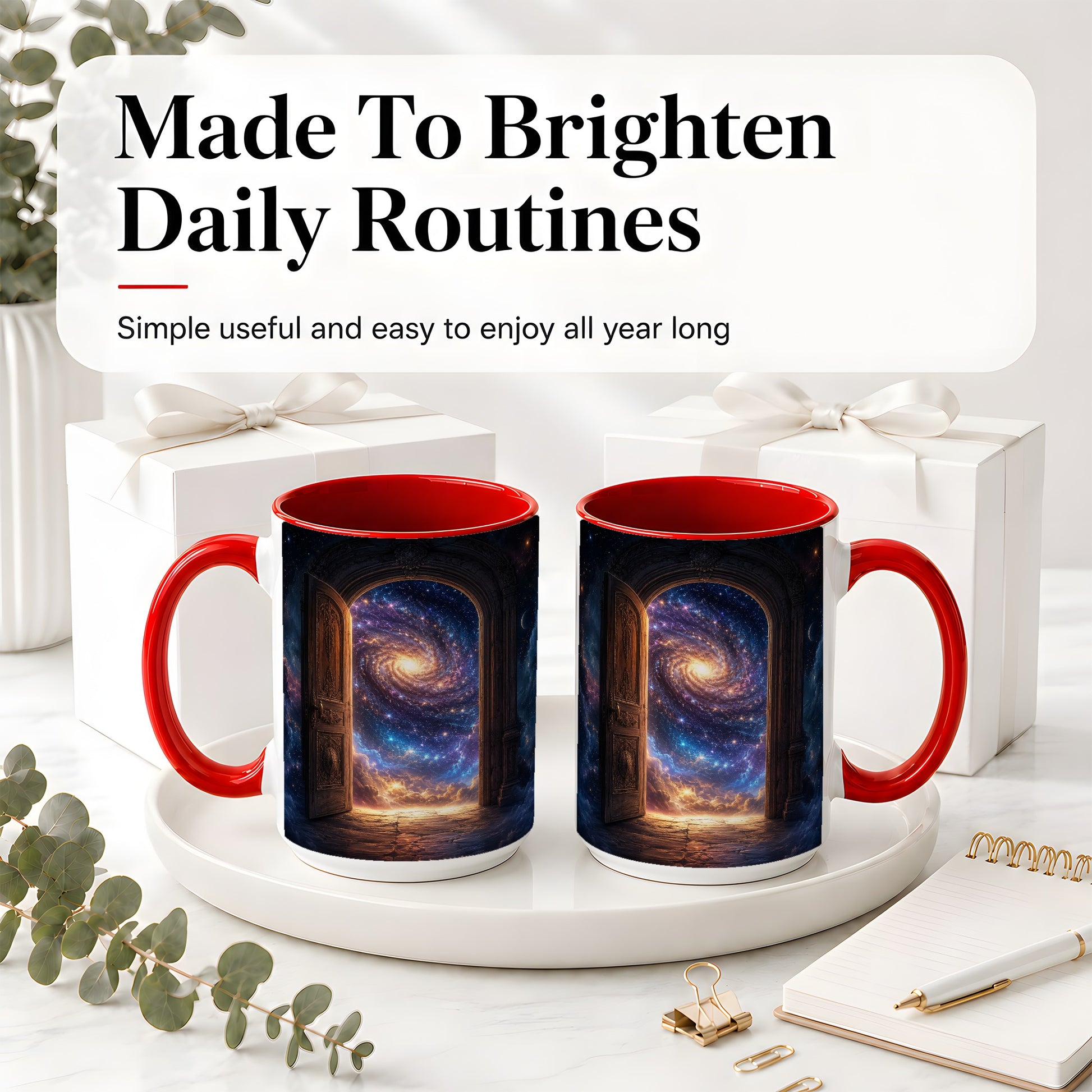 #pl[15oz|Red] Cosmic Doorway Ceramic Mug, Galaxy Portal Celestial Art