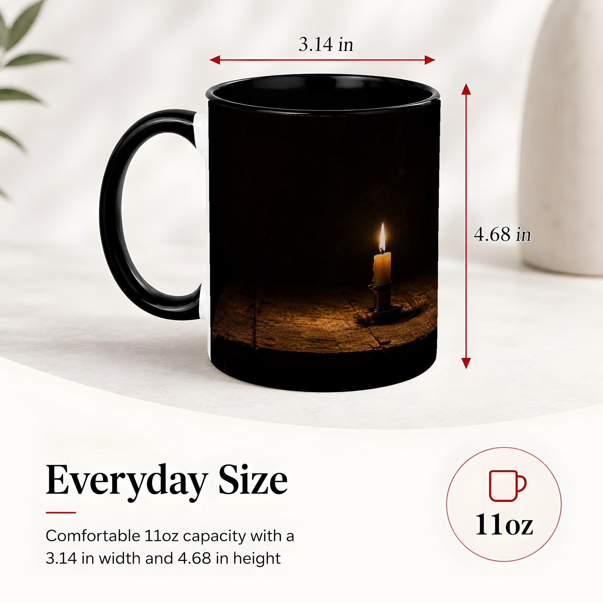 #pl[11oz|Black] Candlelight Ceramic Mug, Dark Cozy Night Still Life Art