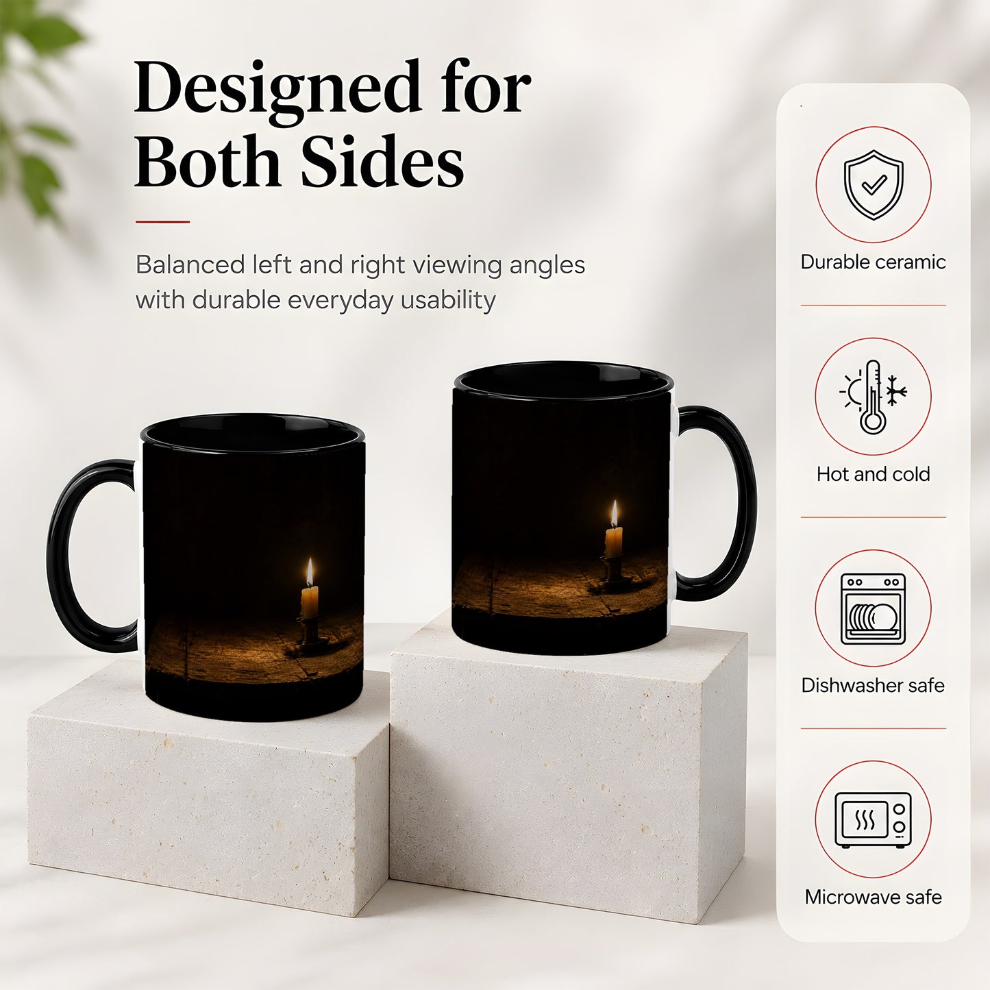 #pl[11oz|Black] Candlelight Ceramic Mug, Dark Cozy Night Still Life Art